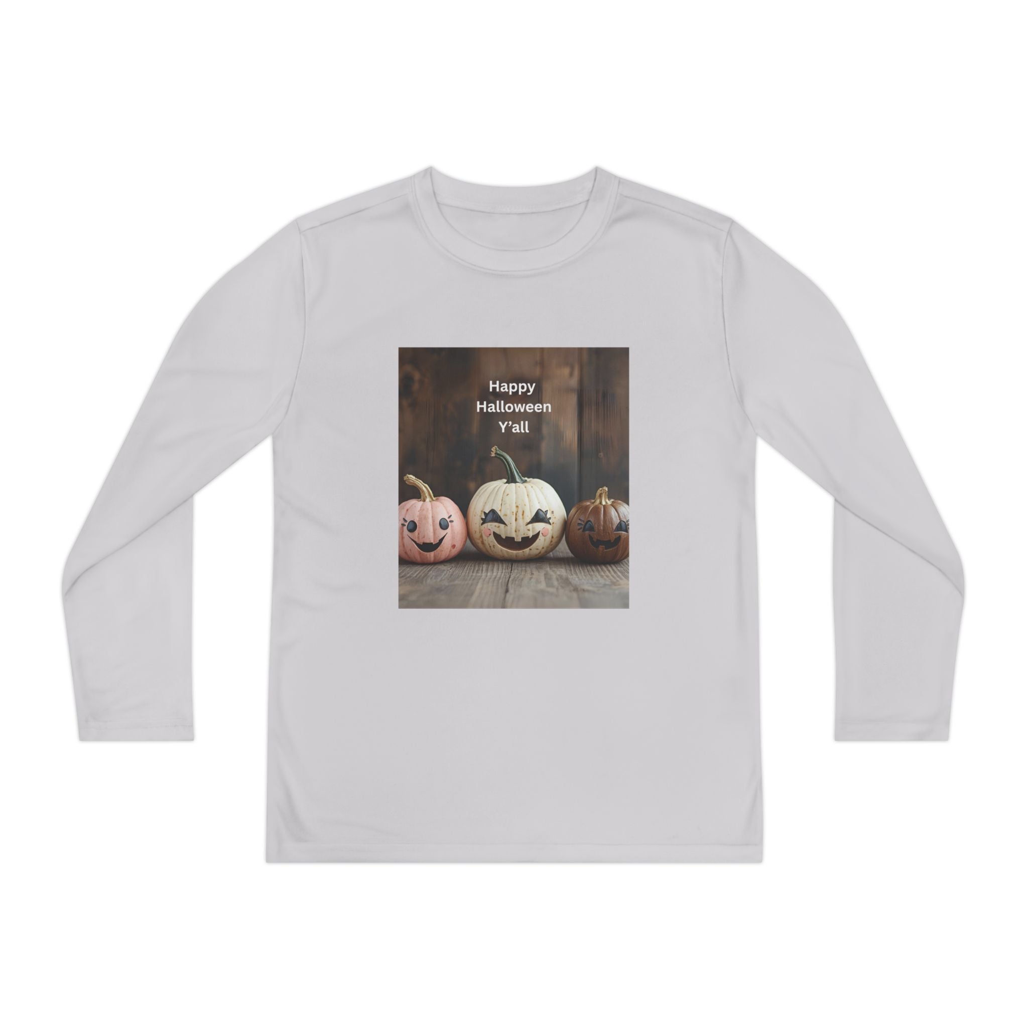 Happy Halloween Youth Long Sleeve Tee, Spooky Kids Top, Fall Costume Shirt, Trick or Treat Apparel, Pumpkin Graphic Tee