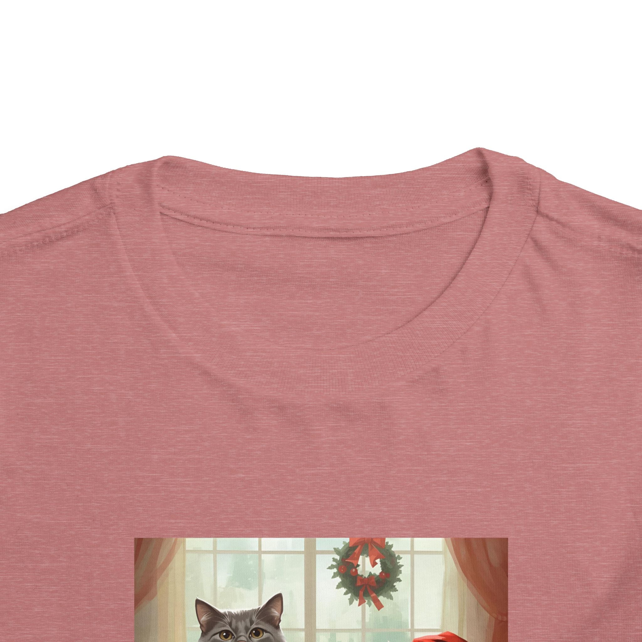 Cute Festive Christmas Cat Toddler Short Sleeve Tee