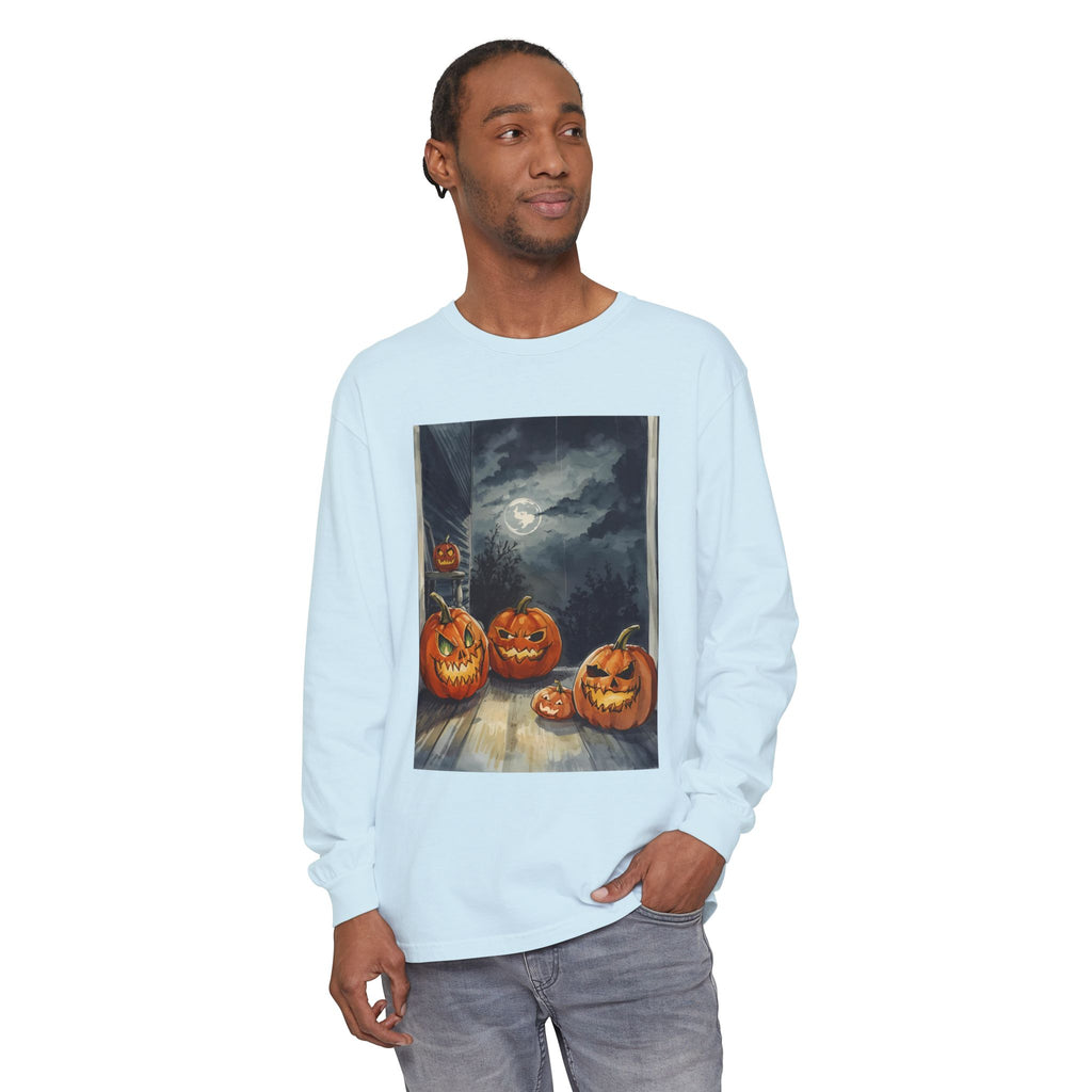 Halloween Pumpkin Scary Unisex Garment-dyed Long Sleeve T-Shirt