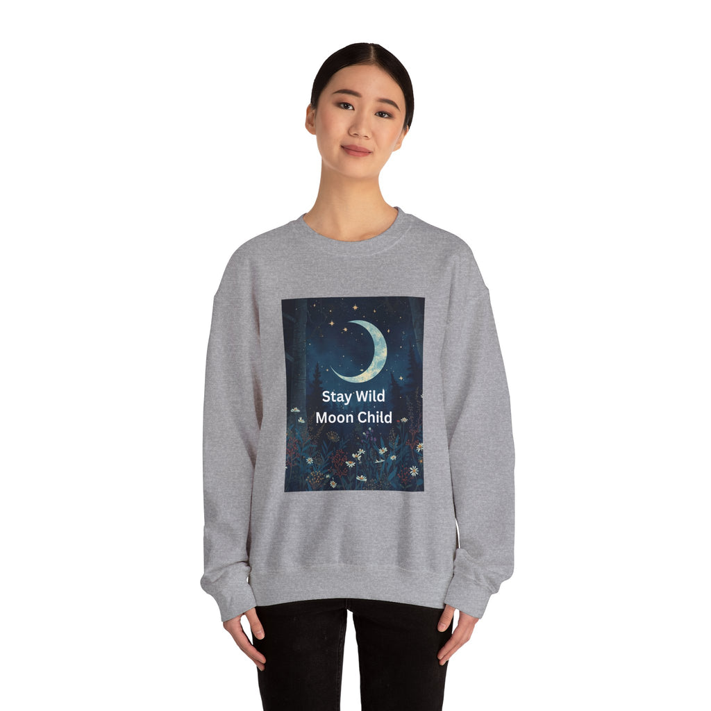 Stay Wild Moon Child Sweatshirt | Cozy Unisex Crewneck | Perfect for Nature Lovers, Festival Goers, and Everyday Comfort