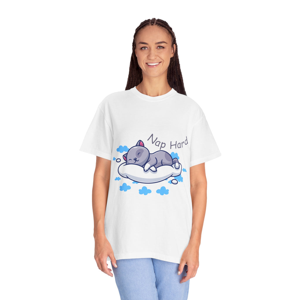 Cat Nap Graphic T-shirt, Cute Cat Tee, Relaxed Fit Apparel, Gift for Cat Lovers, Cozy Lounge Wear, Funny Pet Humor Top