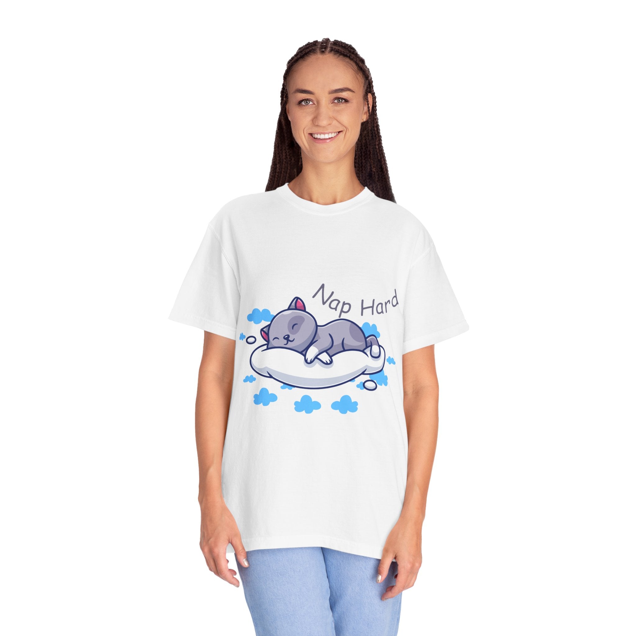 Cat Nap Graphic T-shirt, Cute Cat Tee, Relaxed Fit Apparel, Gift for Cat Lovers, Cozy Lounge Wear, Funny Pet Humor Top