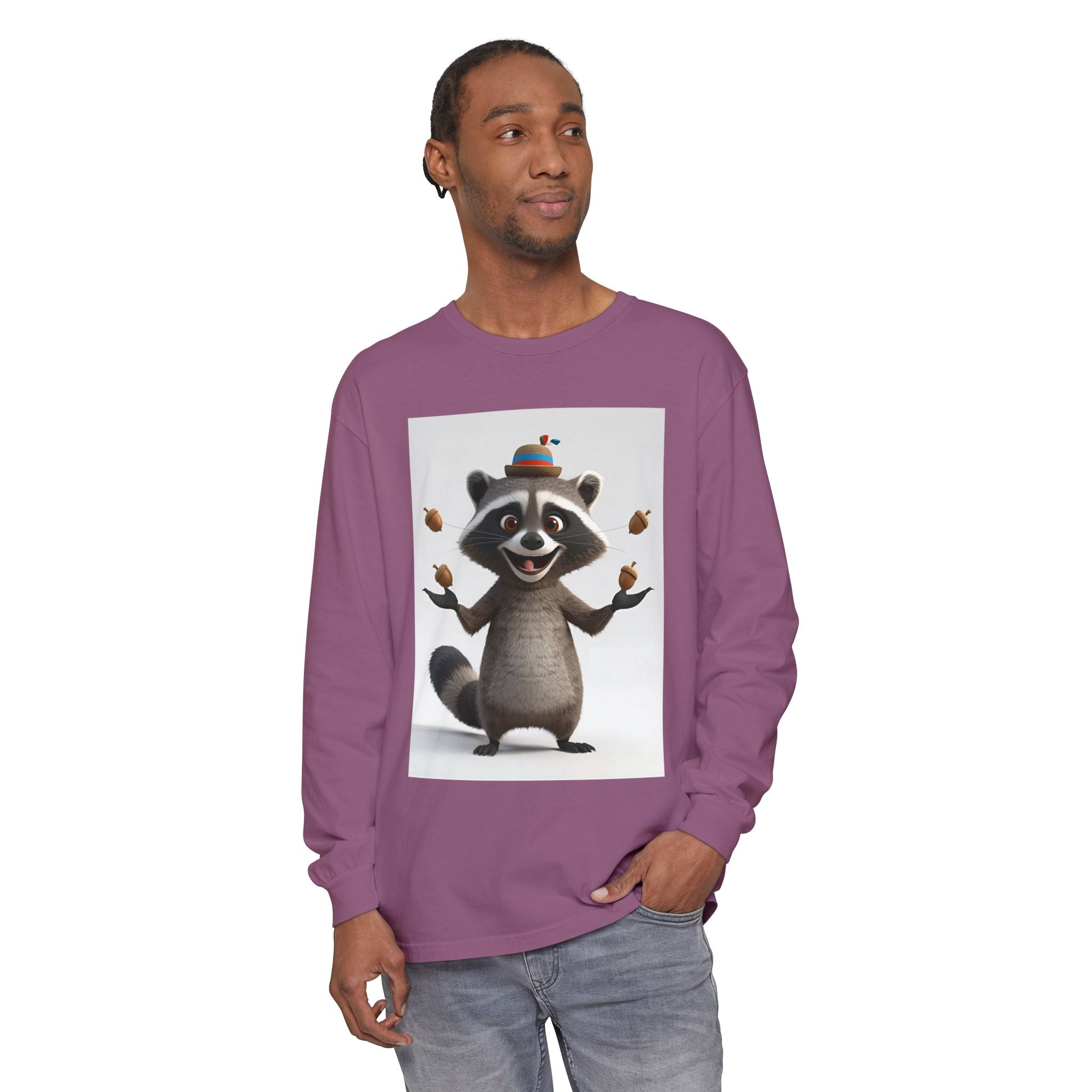 Raccoon Unisex Garment-dyed Long Sleeve T-Shirt