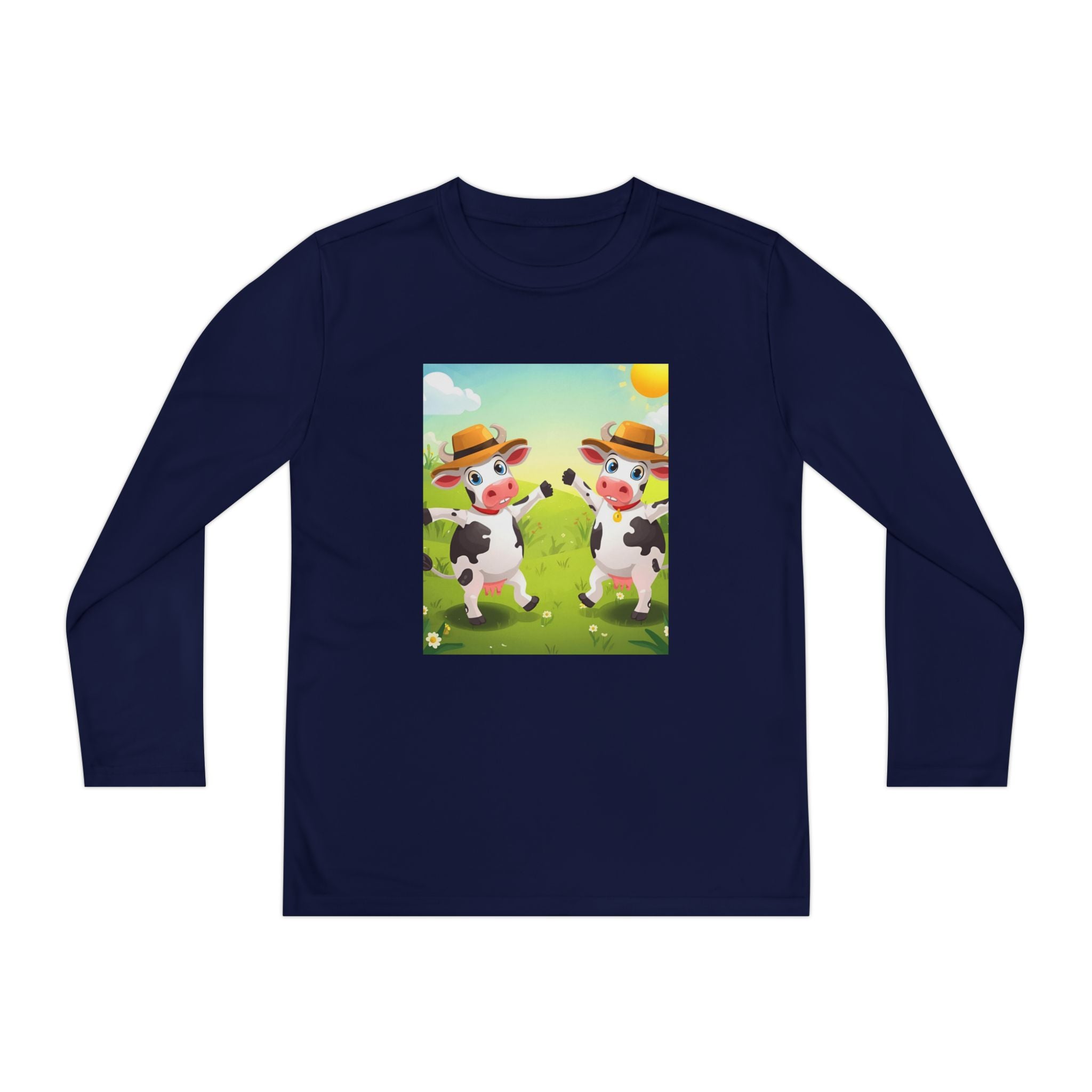 Cute Cows Farm Fun Youth Long Sleeve Competitor Tee