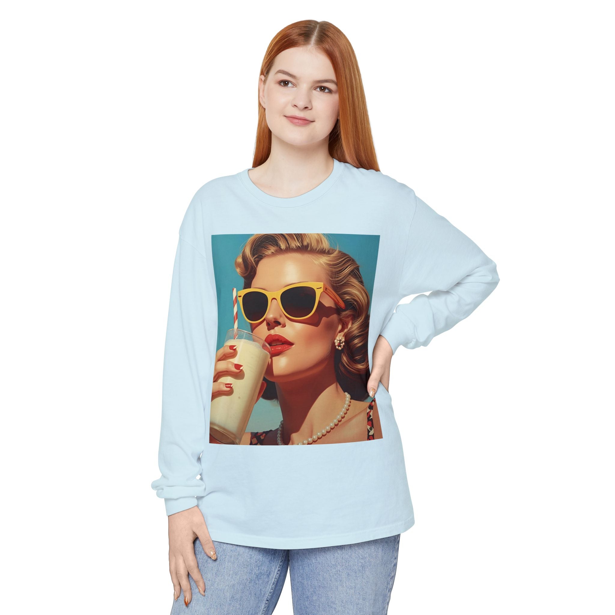 Retro Pop Art Long Sleeve T-Shirt, Vintage Graphic Tee, Fashion Top, Summer Style shirt, Gift for Art Lovers, Casual Wear
