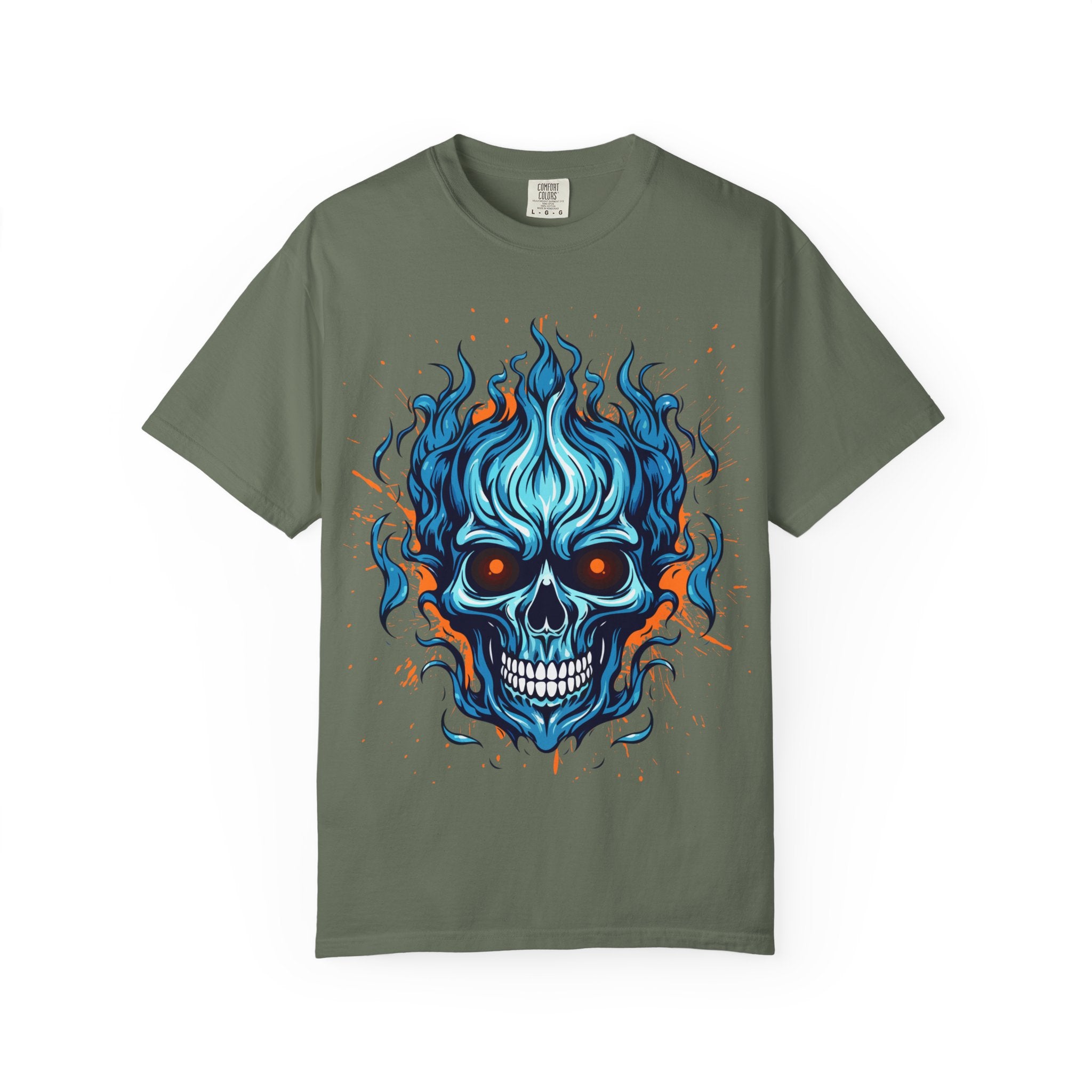 Flame Skull Graphic T-Shirt | Unisex Apparel for Rock Lovers, Halloween Costume, Edgy Style, Concert Fashion, Gift for Him/Her