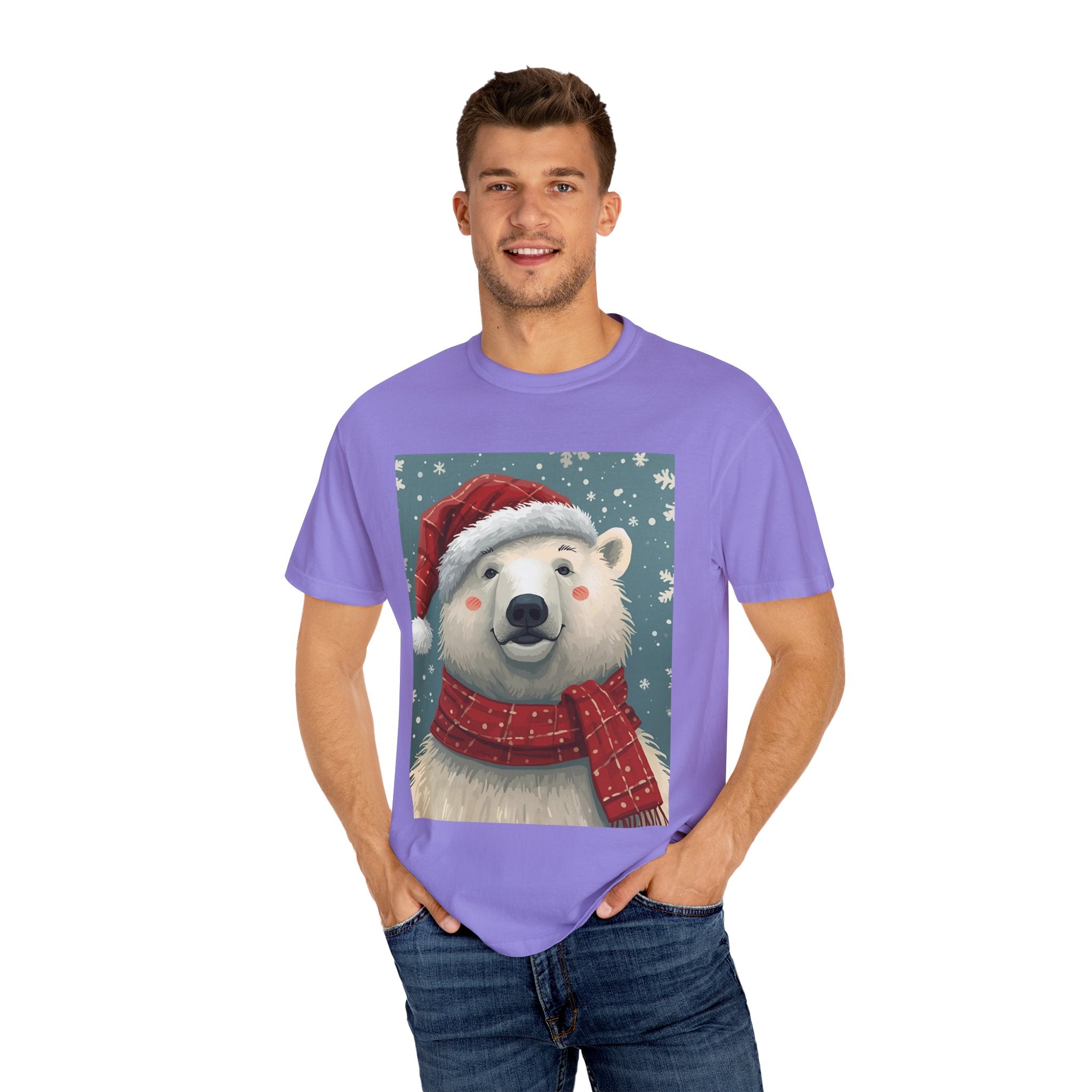Festive Polar Bear T-Shirt, Christmas Tee, Winter Apparel, Holiday Shirt, Gift Idea, Unisex Graphic Tee