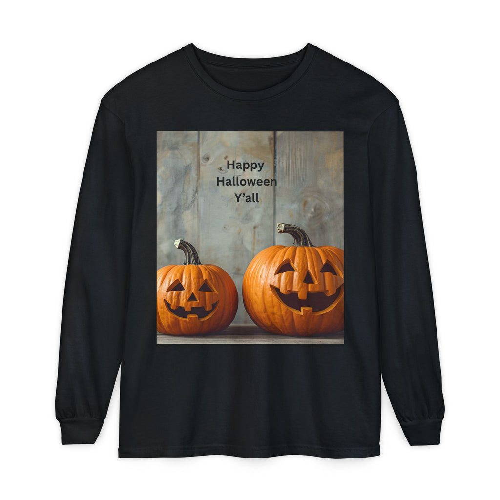 Halloween Pumpkin Long Sleeve Tee, Happy Halloween Shirt, Fall Apparel, Unisex Halloween T-Shirt, Seasonal Clothing