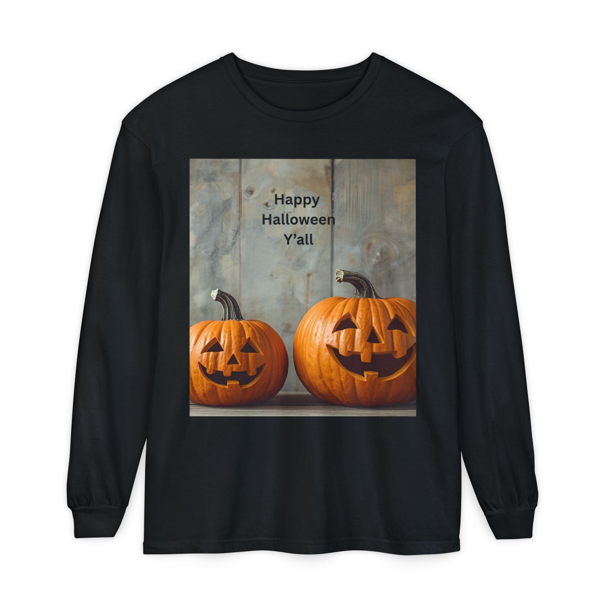 Halloween Pumpkin Long Sleeve Tee, Happy Halloween Shirt, Fall Apparel, Unisex Halloween T-Shirt, Seasonal Clothing