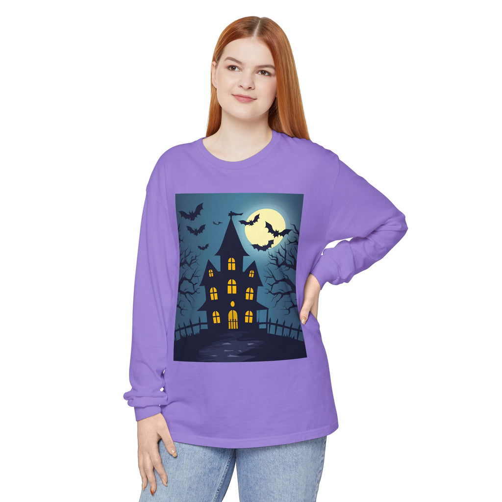Haunted House Long Sleeve T-Shirt | Halloween Apparel, Fall Fashion, Spooky Shirt, Unisex Tee, Ghostly Vibes