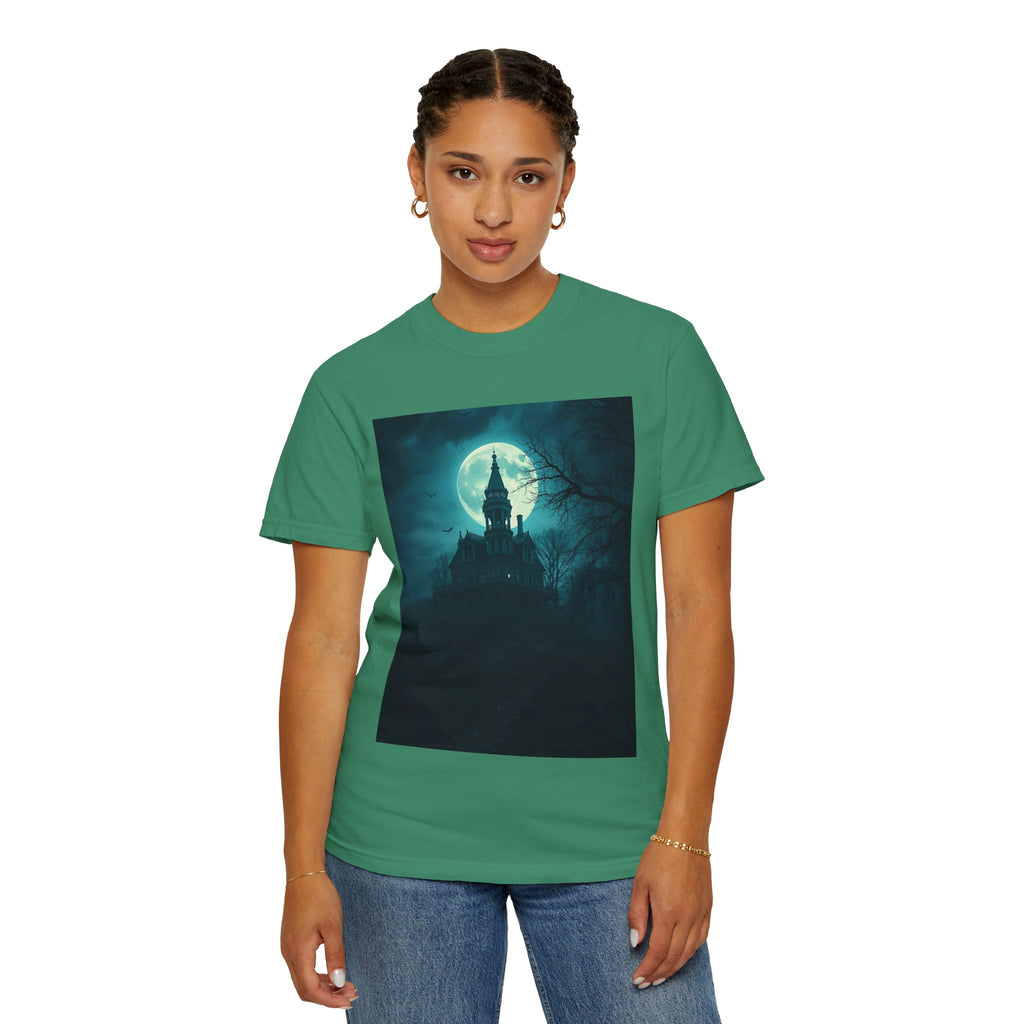 Haunted Moonlit Castle Unisex T-shirt, Gothic Tee, Halloween Apparel, Vintage Style Shirt, Alternative Fashion, Spooky Gift