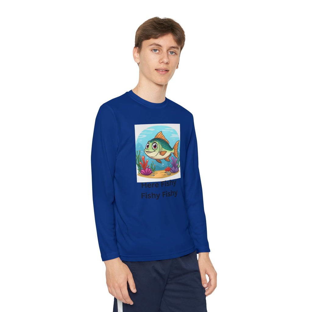 Here Fishy Fishy Fishy Youth Long Sleeve Competitor Tee