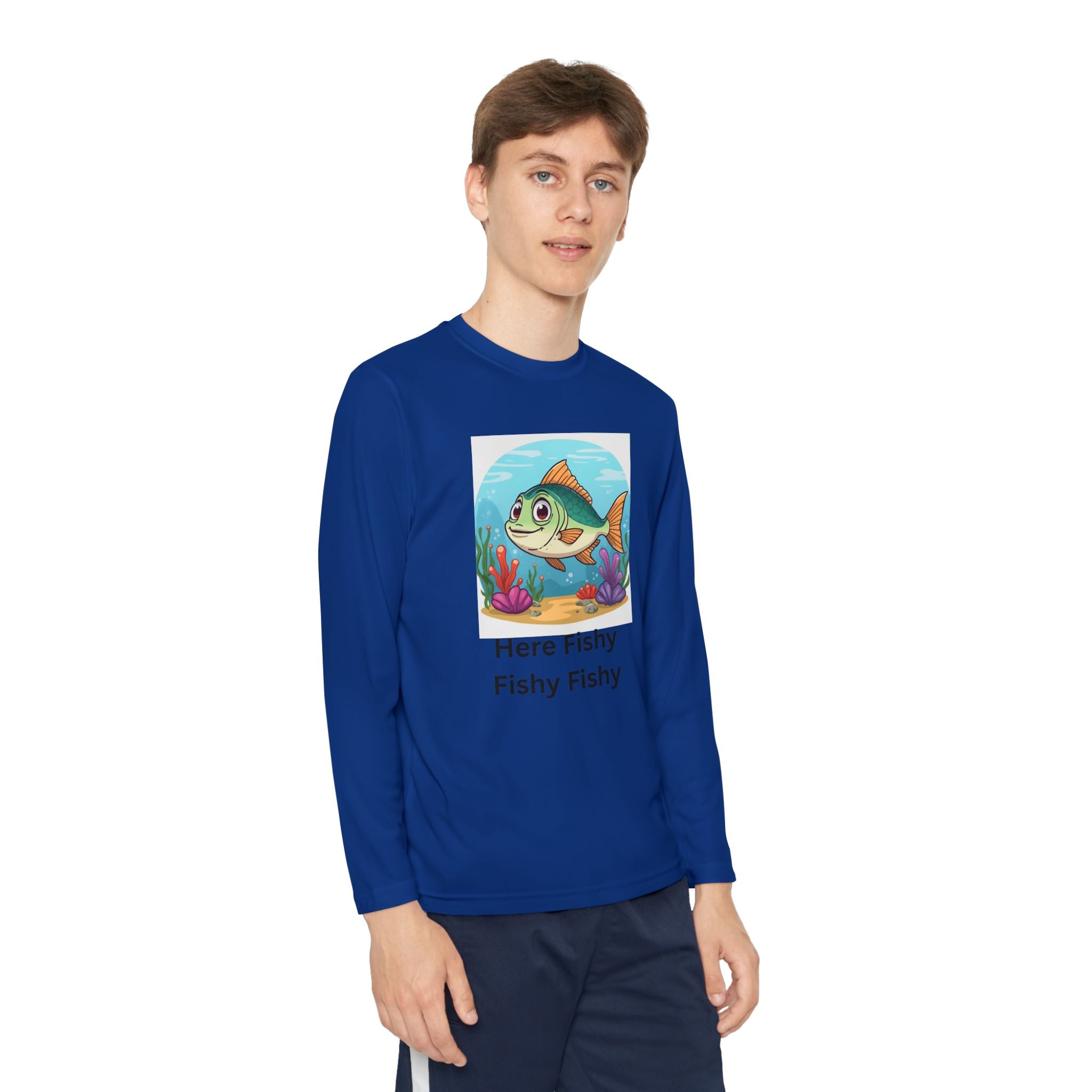 Here Fishy Fishy Fishy Youth Long Sleeve Competitor Tee