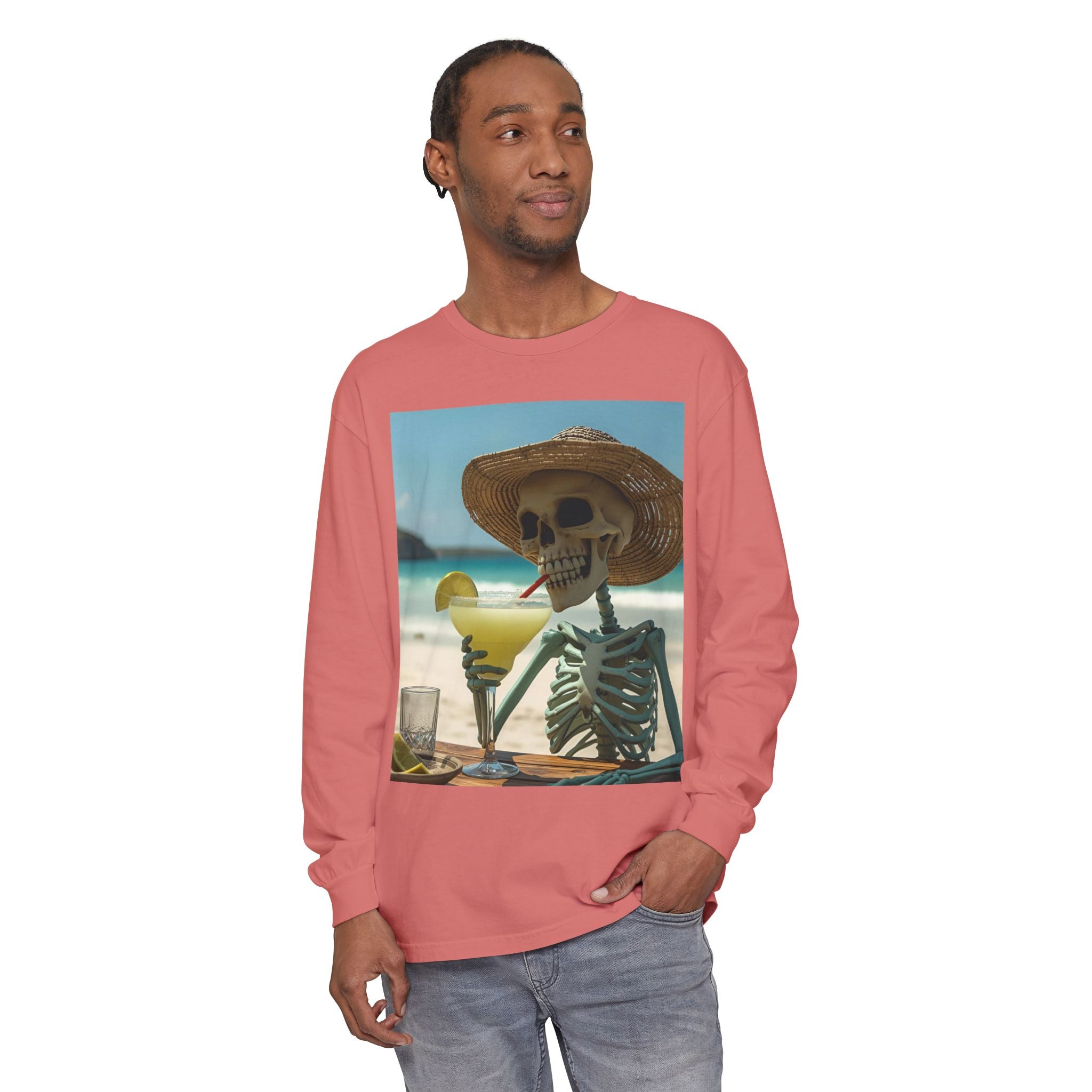 Chill Vibes Skeleton Unisex Garment-dyed Long Sleeve T-Shirt