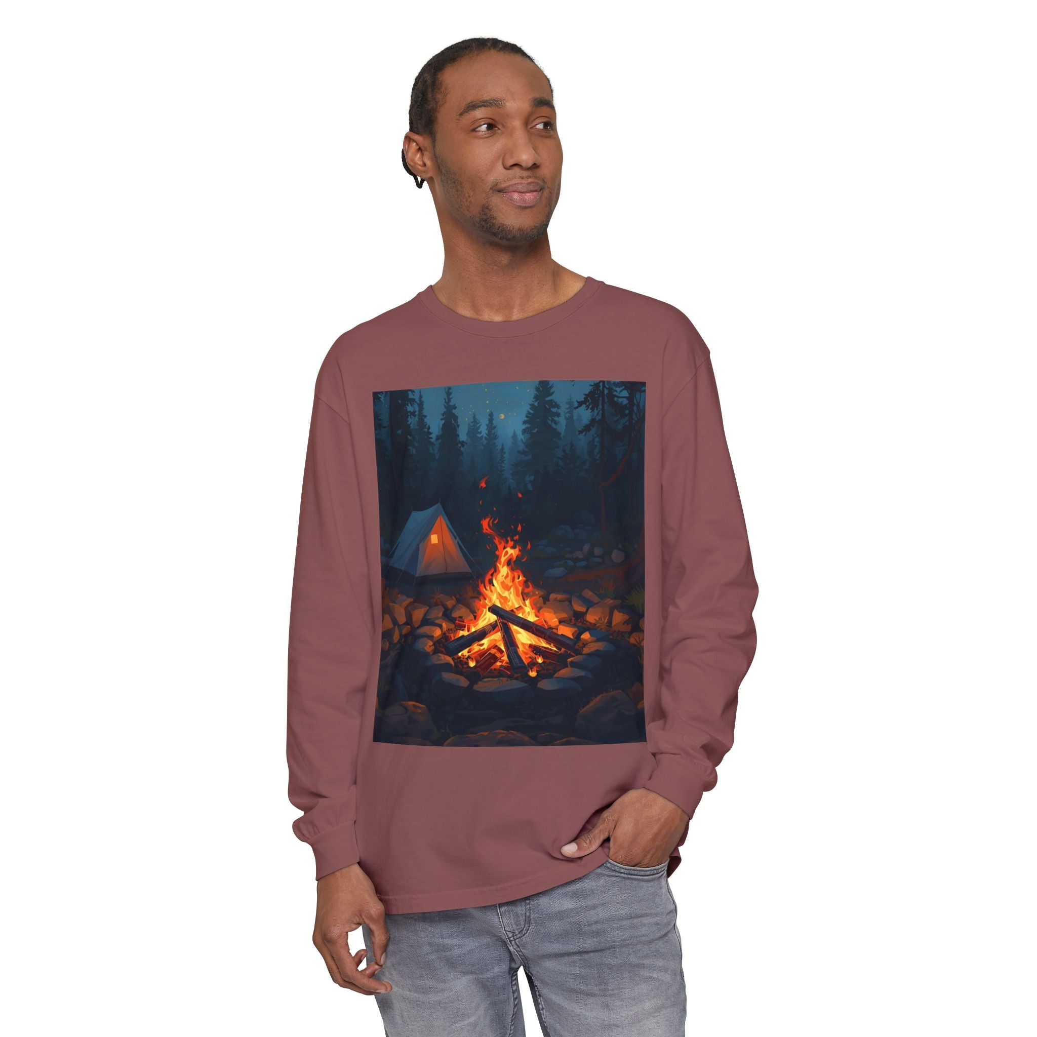Camping Vibes Long Sleeve T-Shirt | Outdoor Adventure Shirt, Cozy Gift for Campers, Bonfire, Nature Lovers, Unisex Tee
