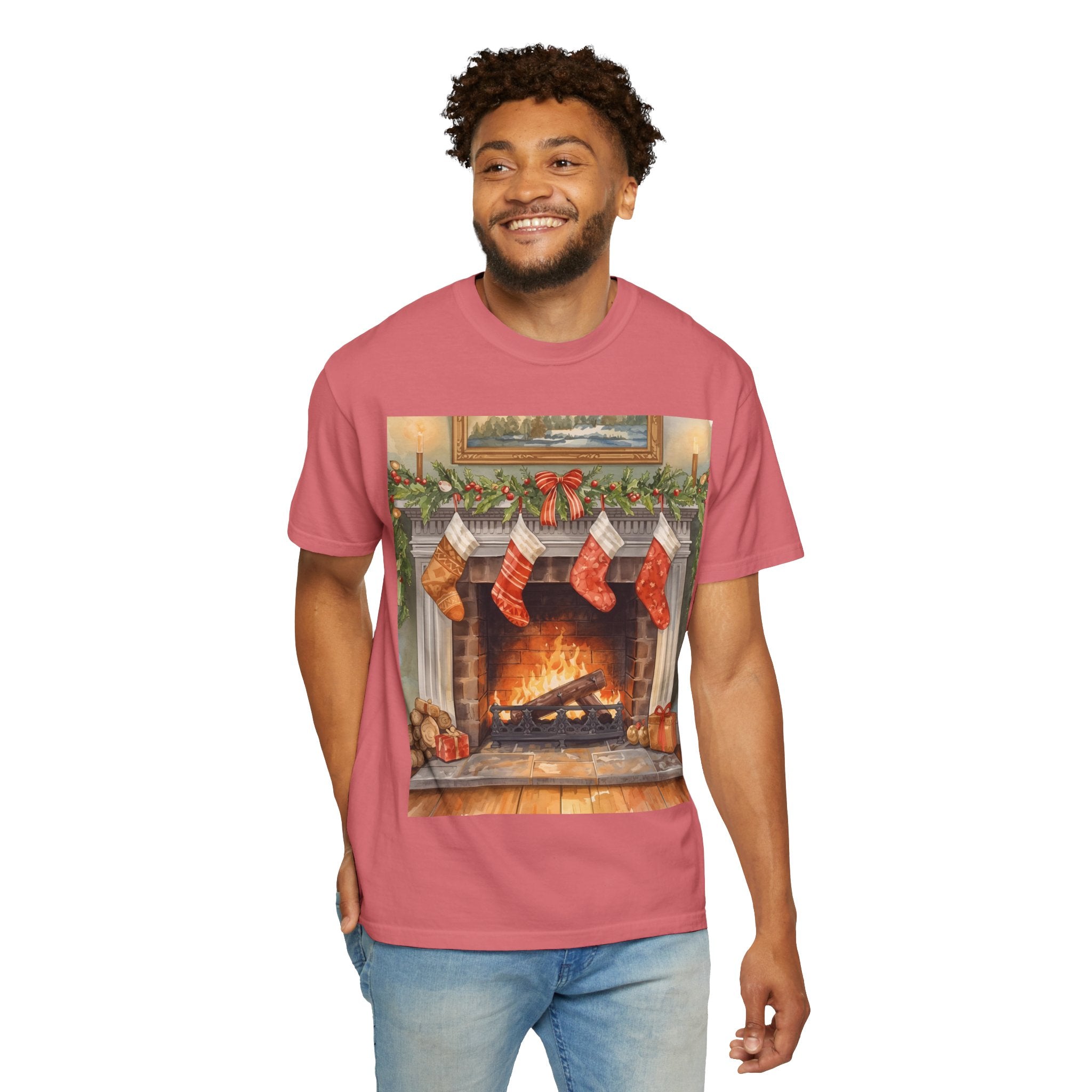 Cozy Christmas Fireplace T-Shirt | Unisex Holiday Tee | Gift for Him/Her | Festive Layering Top | Merry Christmas Apparel