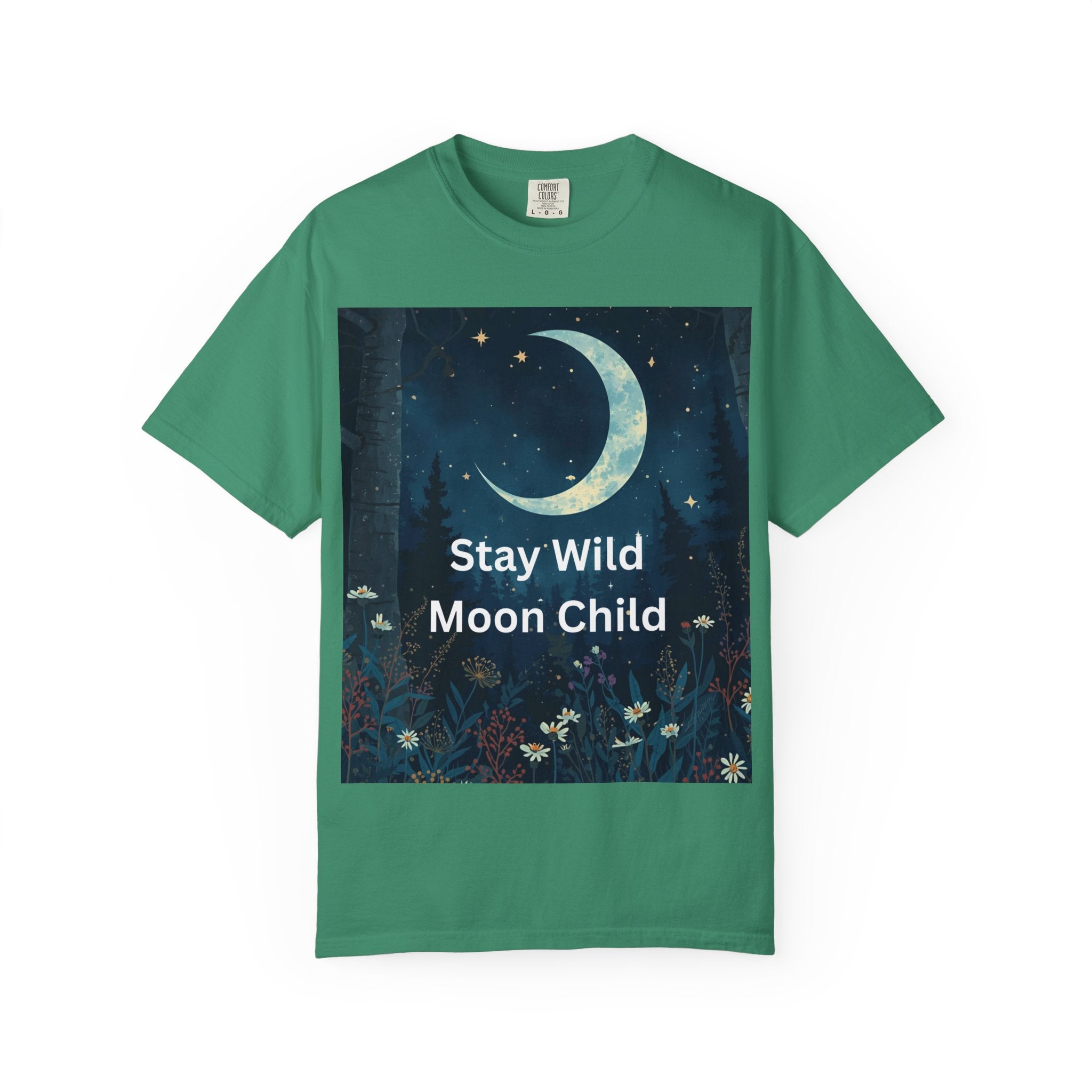 Stay Wild Moon Child Garment-Dyed T-Shirt | Unisex Graphic Tee for Nature Lovers, Boho Style, Gift for Friends, Eco-Friendly Fashion