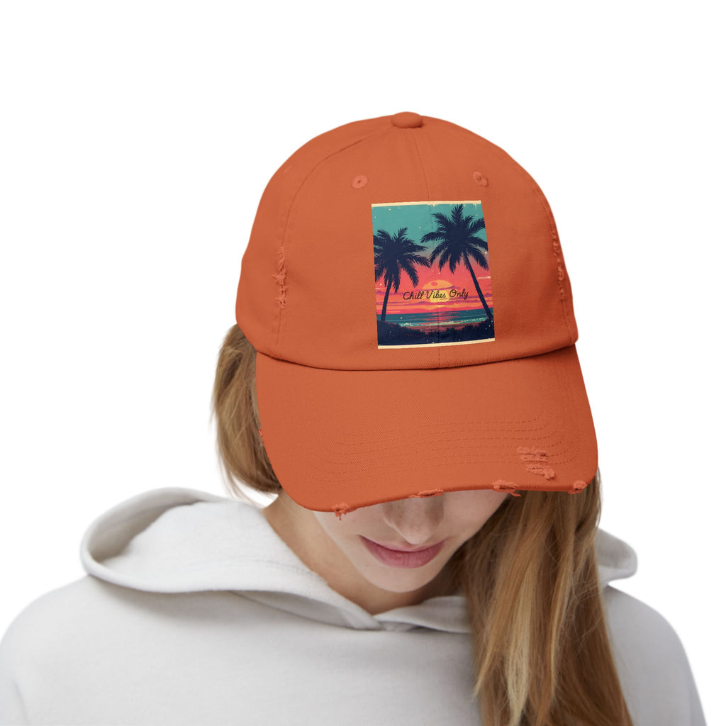 Tropical Sunset Unisex Distressed Cap