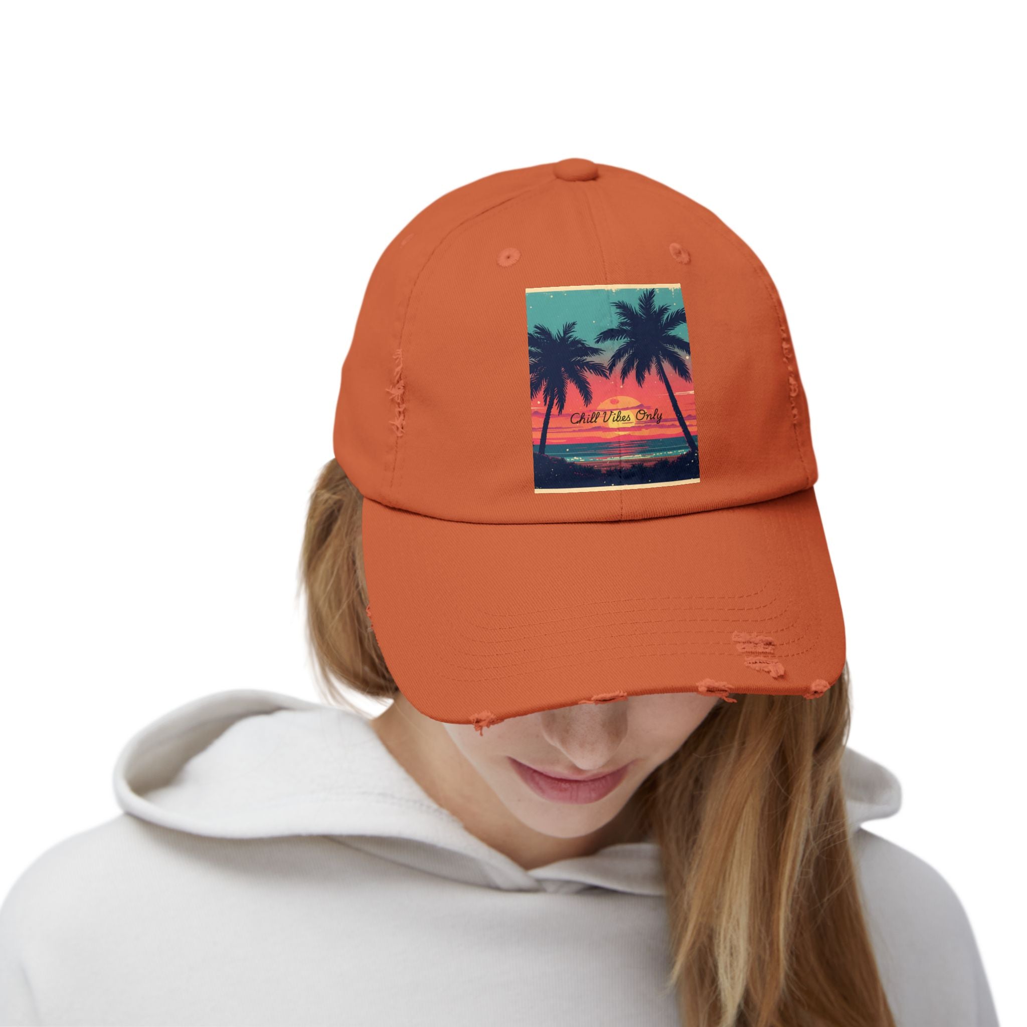 Tropical Sunset Unisex Distressed Cap