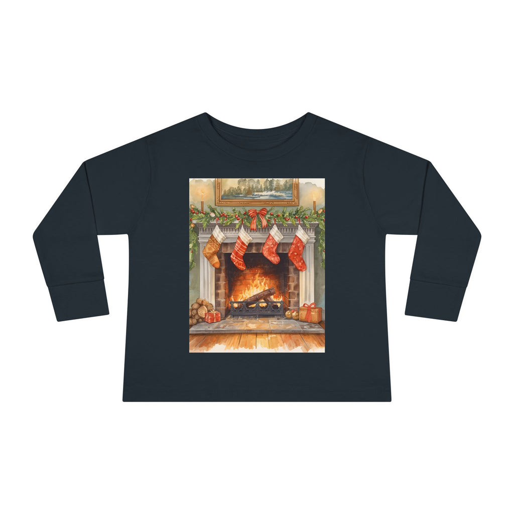 Christmas Stocking Fireplace Toddler Long Sleeve Tee