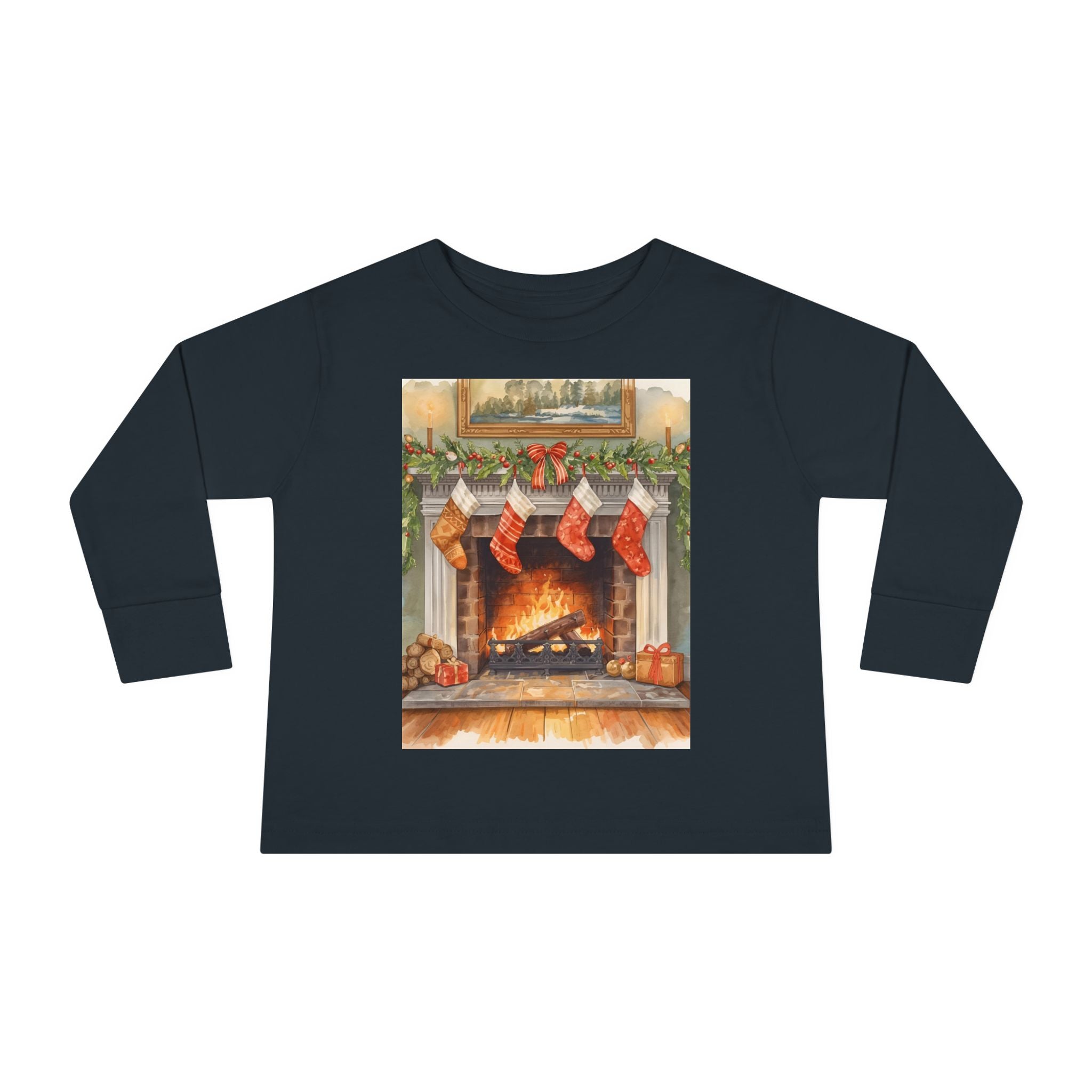 Christmas Stocking Fireplace Toddler Long Sleeve Tee