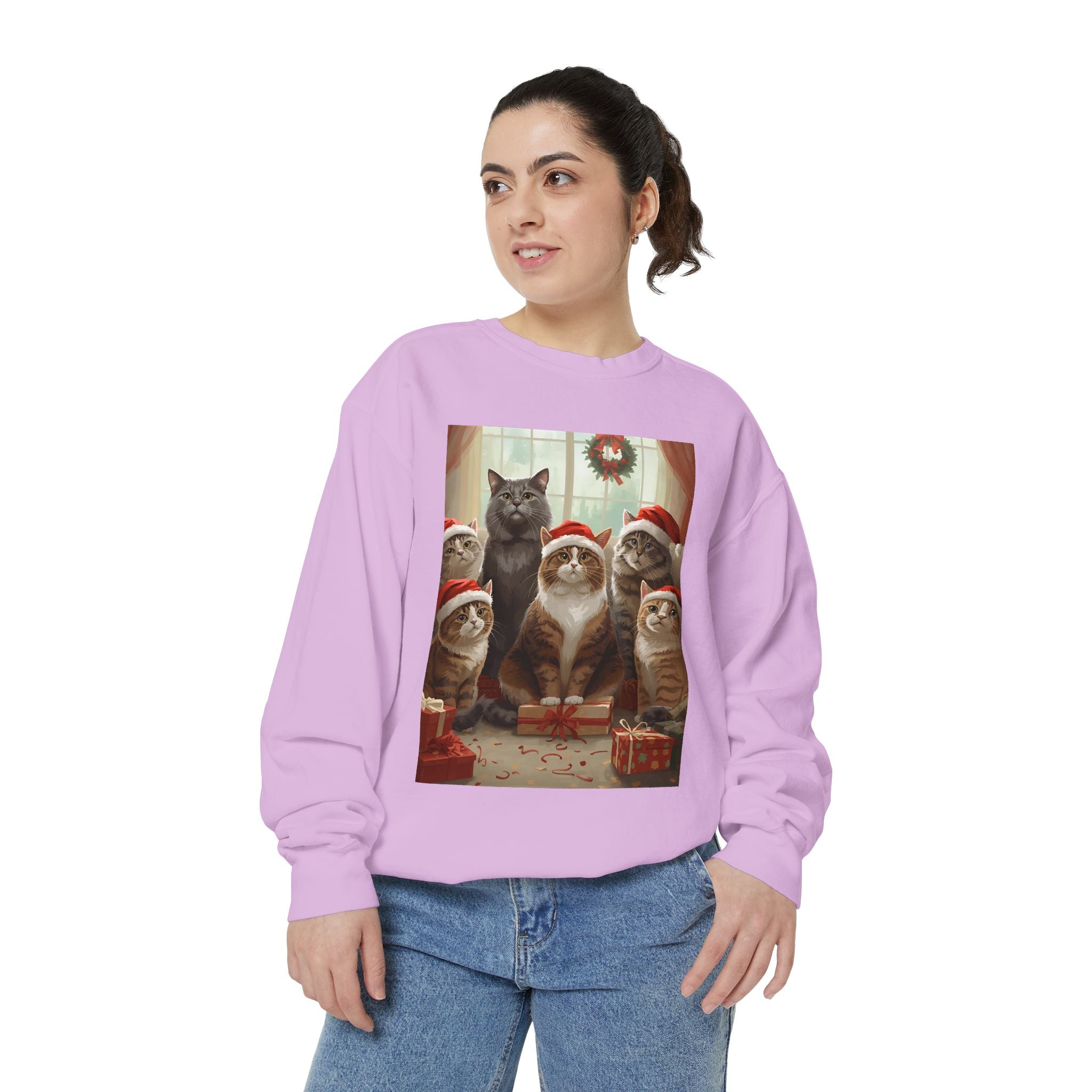 Cute Christmas Cat Festive Sweatshirt - Cozy Cat Christmas Pullover, Holiday Gift, Cat Lover Apparel, Unisex Sweatshirt, Cute Animal Sweater