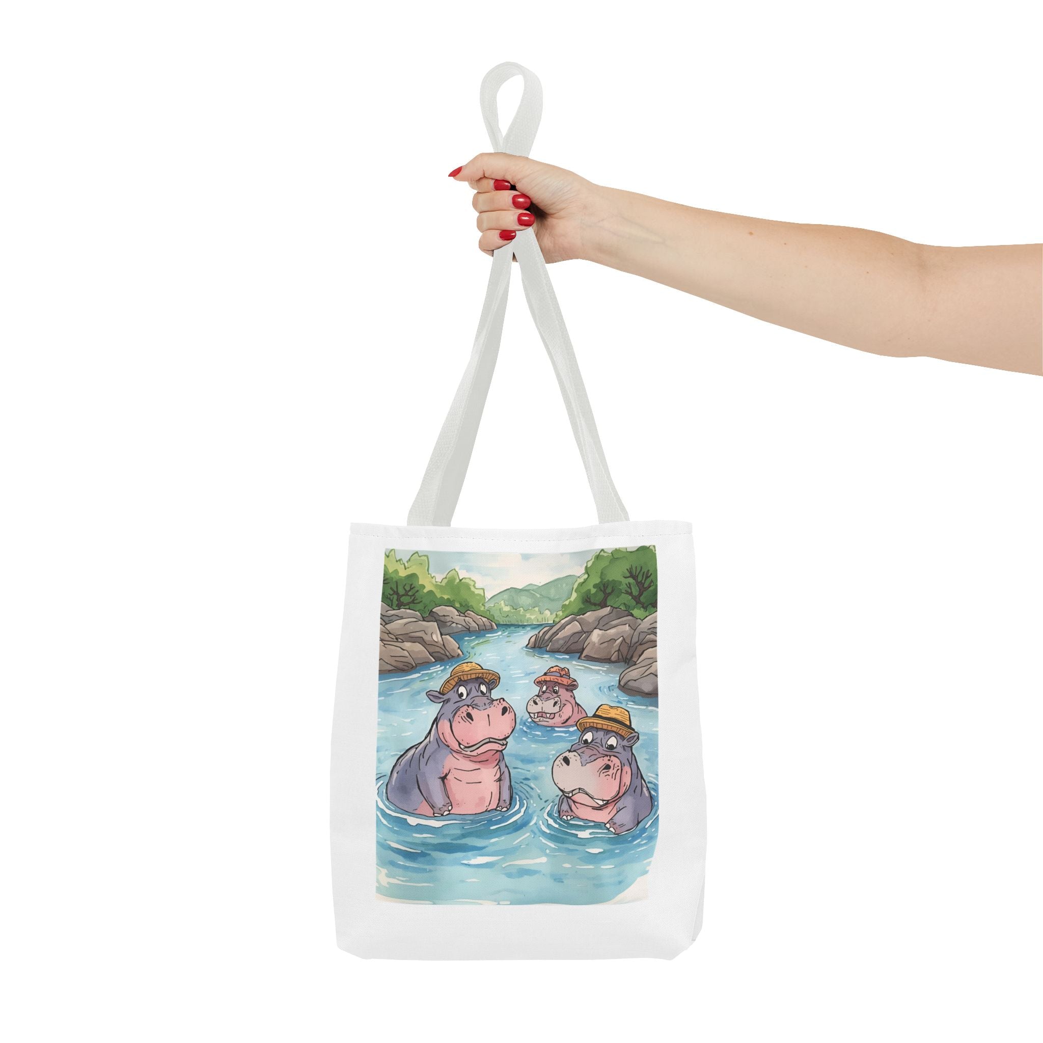 Playful Hippo Tote Bag, Fun Watercolor Tote, Animal Lover Gift, Eco-Friendly Shopping Bag, Cute Beach Bag, Summer Accessories
