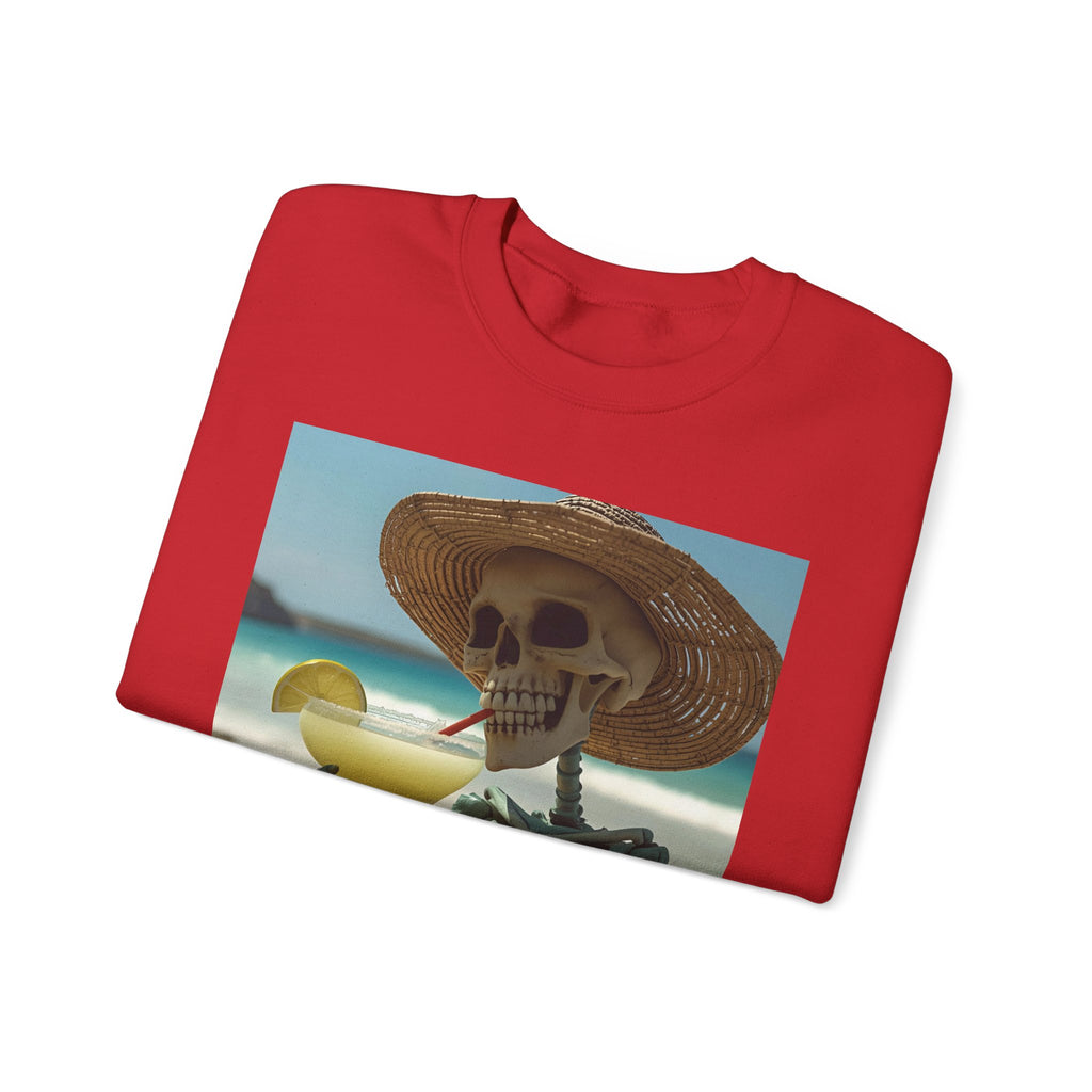 Chill Vibes Skeleton Sweatshirt - Cozy Crewneck for Halloween, Summer Parties, Beach Lovers, Unisex Gift, Casual Lounge Wear