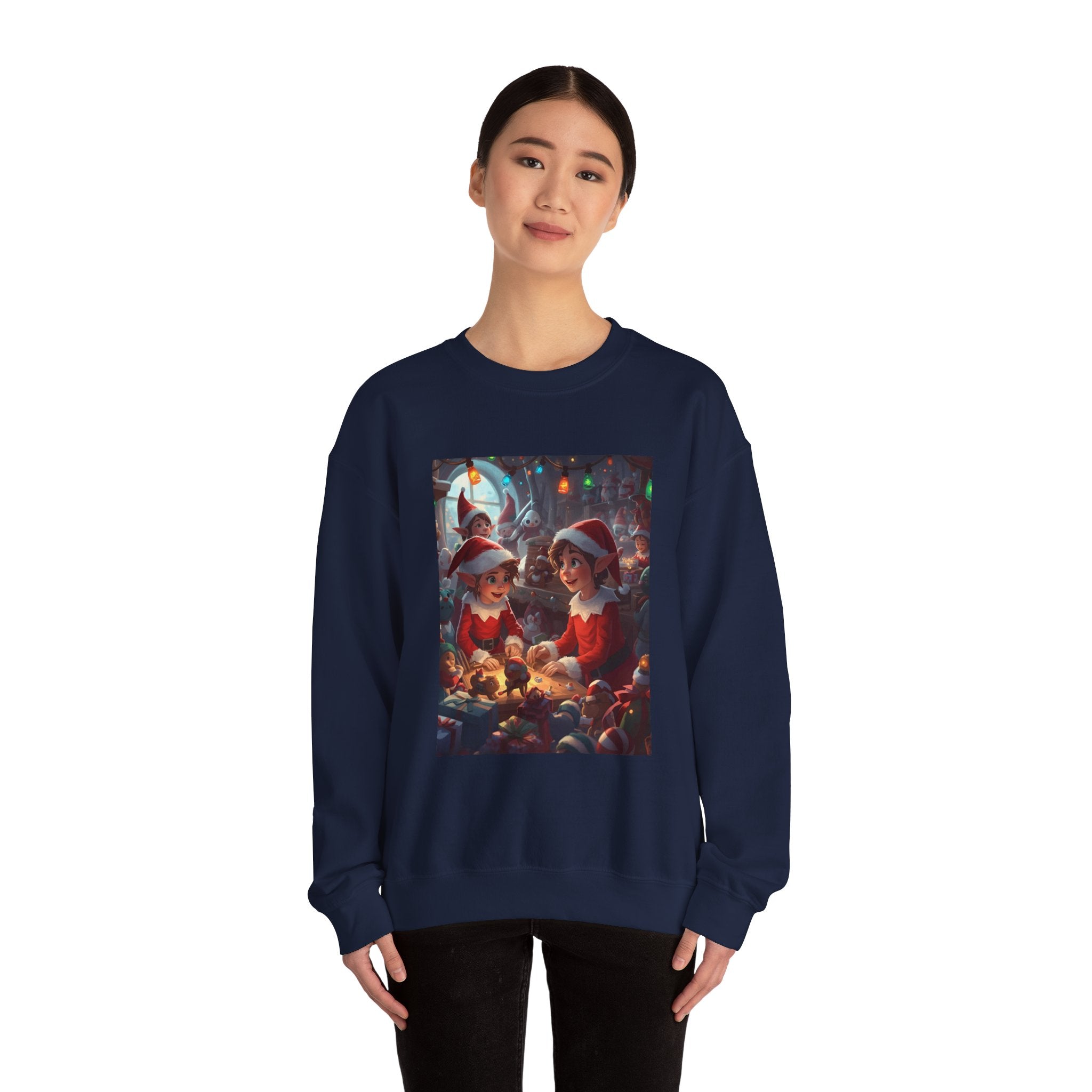 Christmas Elf Illustrative Sweatshirt, Christmas Gift, Holiday Apparel, Cozy Sweatshirt, Unisex Crewneck