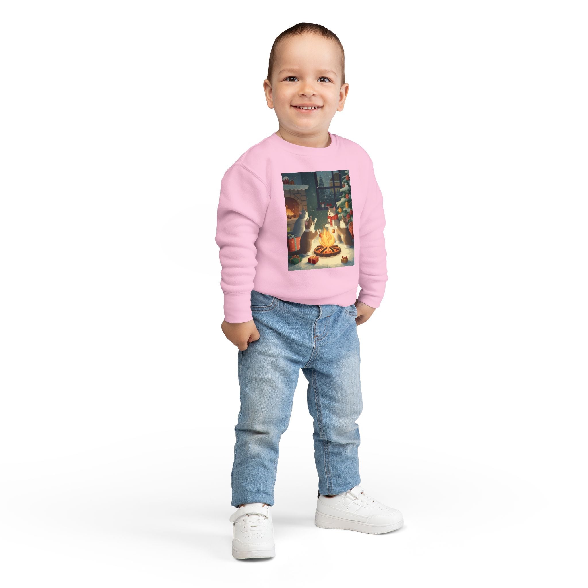 Cozy Holiday Toddler Sweatshirt, Christmas Gift, Cute Cat Design, Winter Apparel, Kids Holiday Clothing, Family Matching