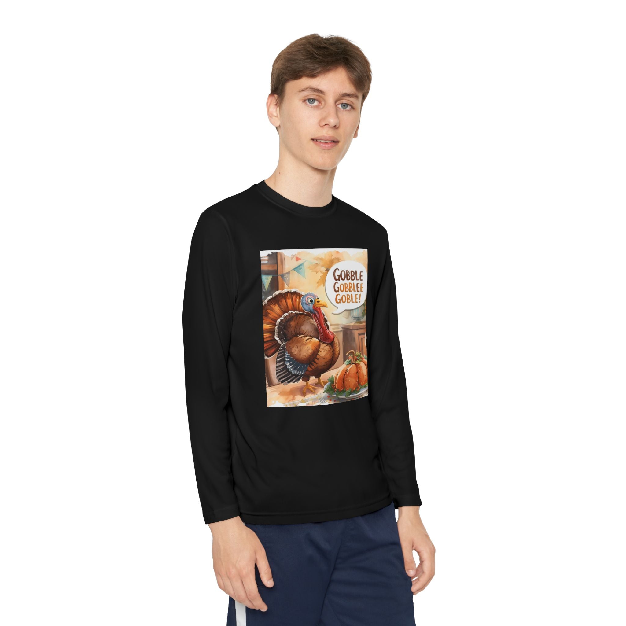 Thanksgiving Turkey Youth Long Sleeve Competitor Tee