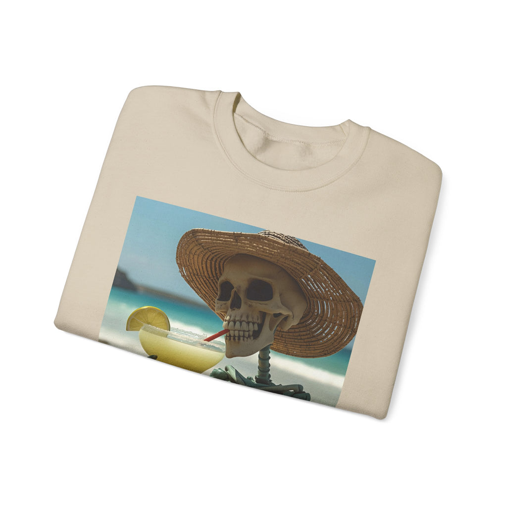 Chill Vibes Skeleton Sweatshirt - Cozy Crewneck for Halloween, Summer Parties, Beach Lovers, Unisex Gift, Casual Lounge Wear