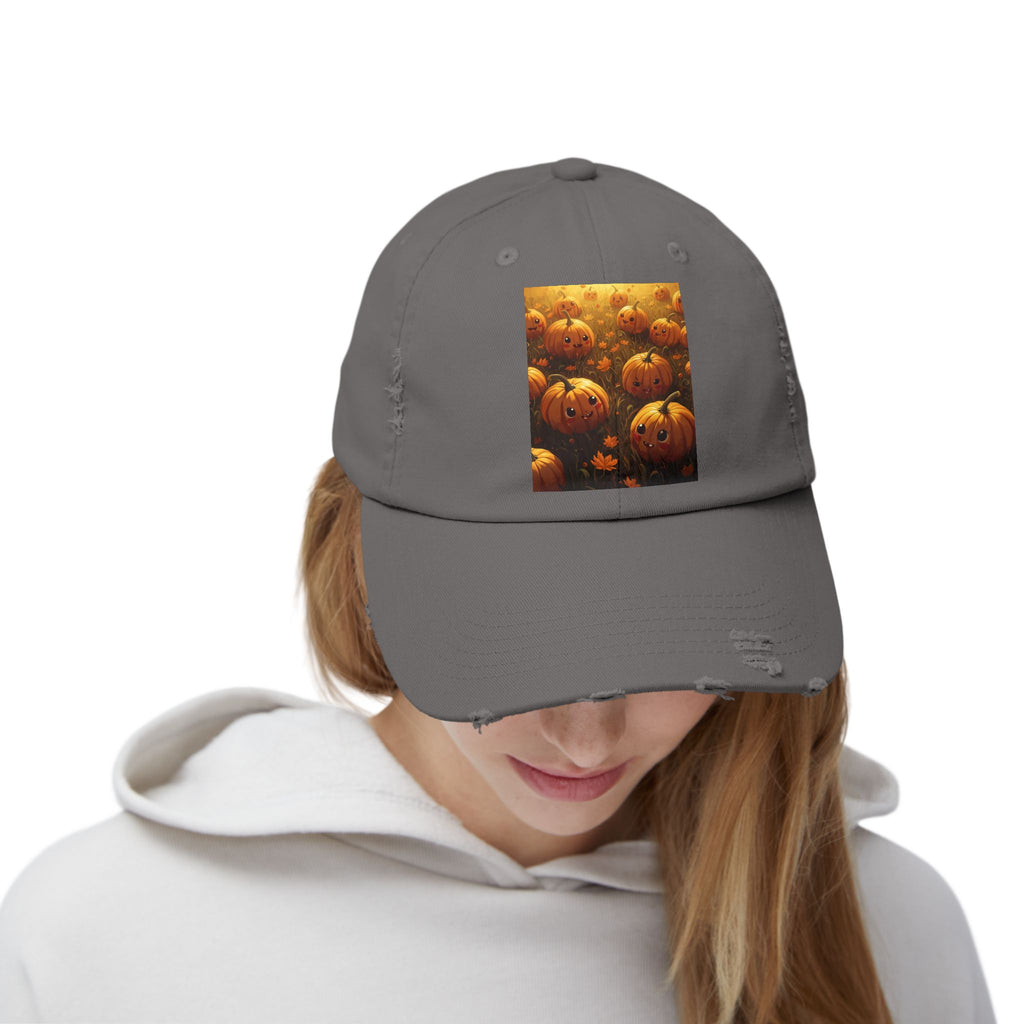 Unisex Distressed Pumpkin Cap, Vintage Halloween Hat, Fall Fashion Accessory, Casual Everyday Wear, Gift for Pumpkin Lovers