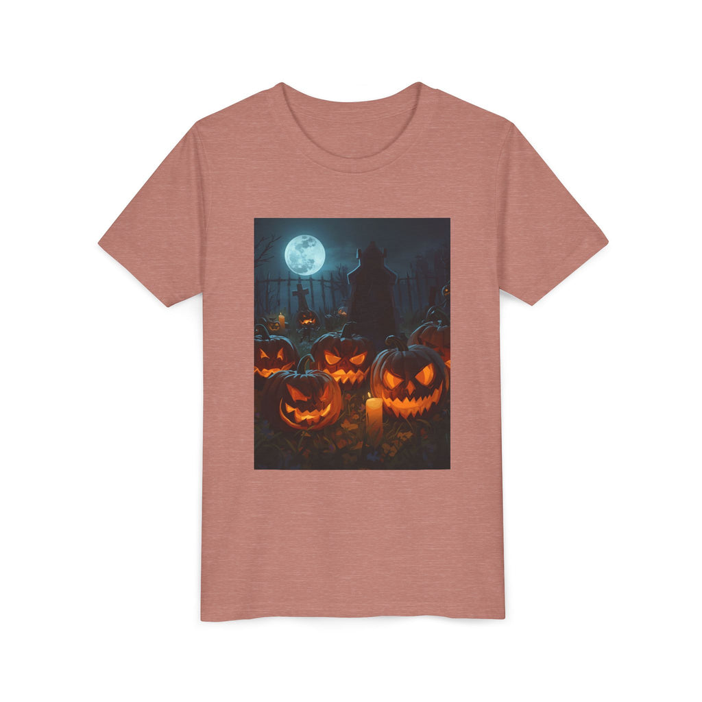 Scary Halloween Pumpkin Youth Short Sleeve Tee, Cute Halloween Shirt, Kids Costume Top, Spooky Tees, Trick or Treat Shirt