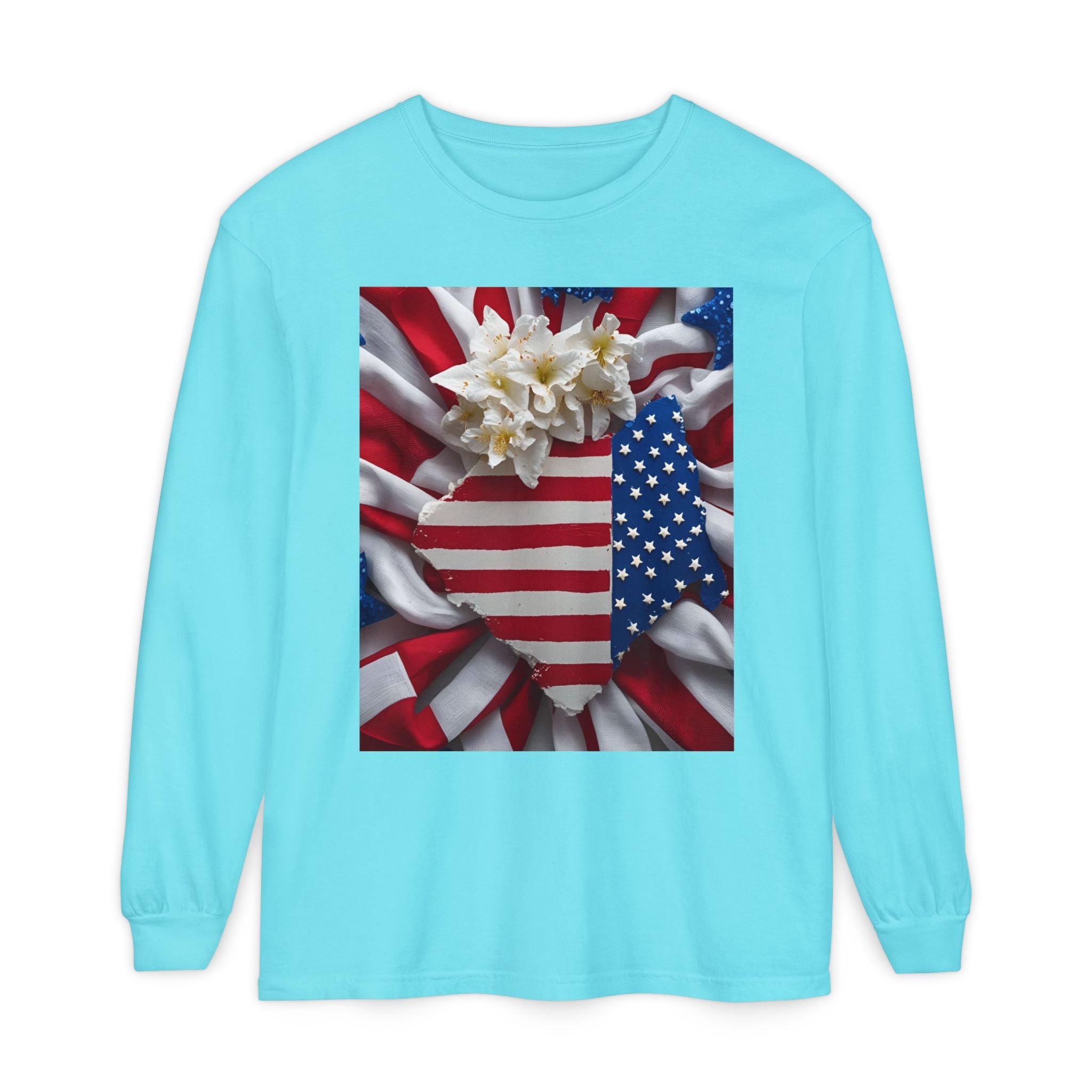 Patriotic Long Sleeve T-Shirt | Unisex Garment-Dyed Tee for Independence Day, Memorial Day, Fourth of July, Summer BBQs, Gifts