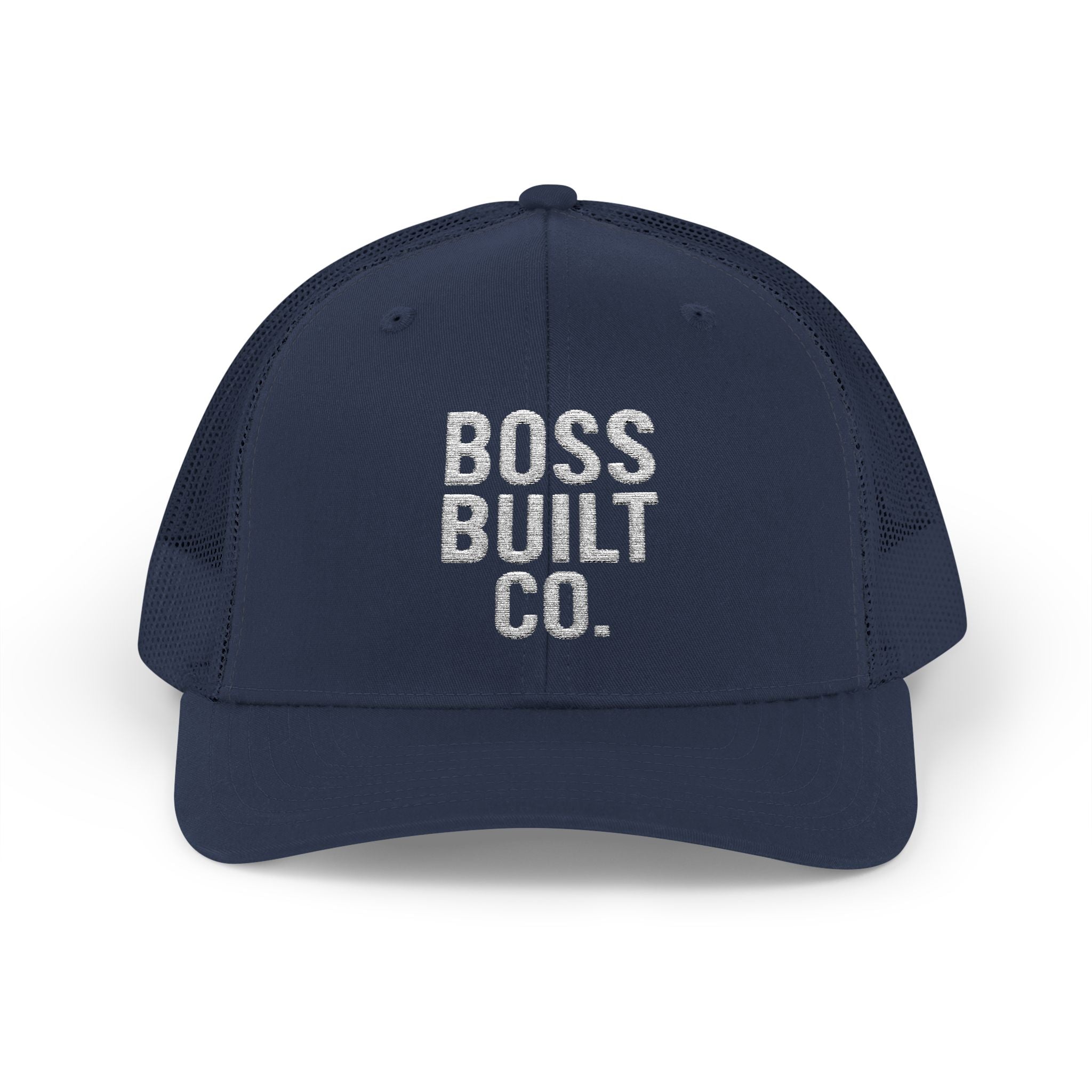 Boss Built Co. Trucker Hat — Vintage Distressed Snapback Cap for Builders & Makers