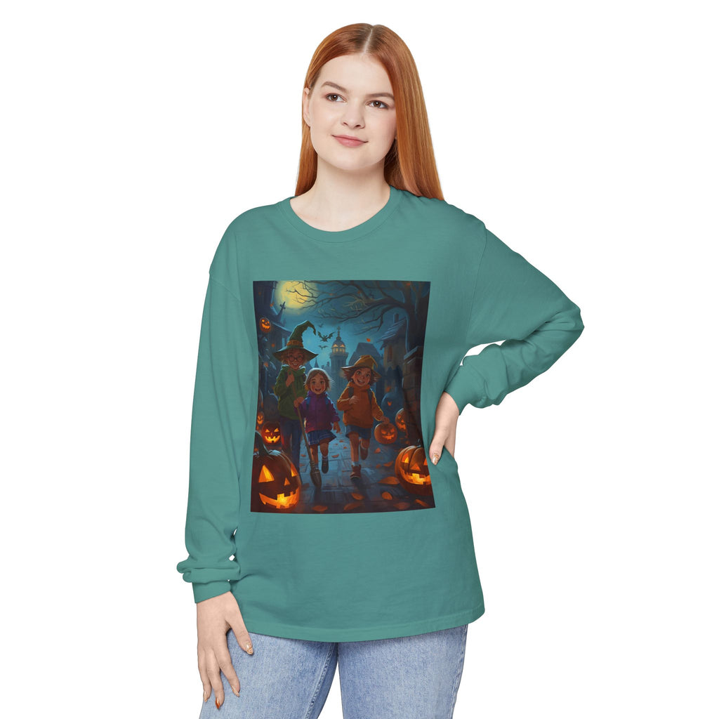 Halloween Themed Unisex Long Sleeve T-Shirt, Spooky Autumn Apparel, Trick-or-Treat Shirt, Fall Fashion, Casual Halloween Outfits