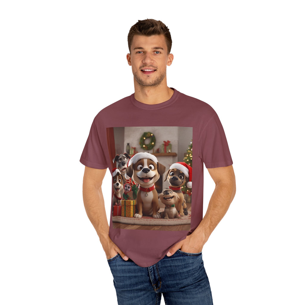 Cute Christmas Festive Dog Lovers T-Shirt | Unisex Garment-Dyed Tee for Dog Enthusiasts | Holiday Gift, Christmas Apparel, Pet Lover Shirt