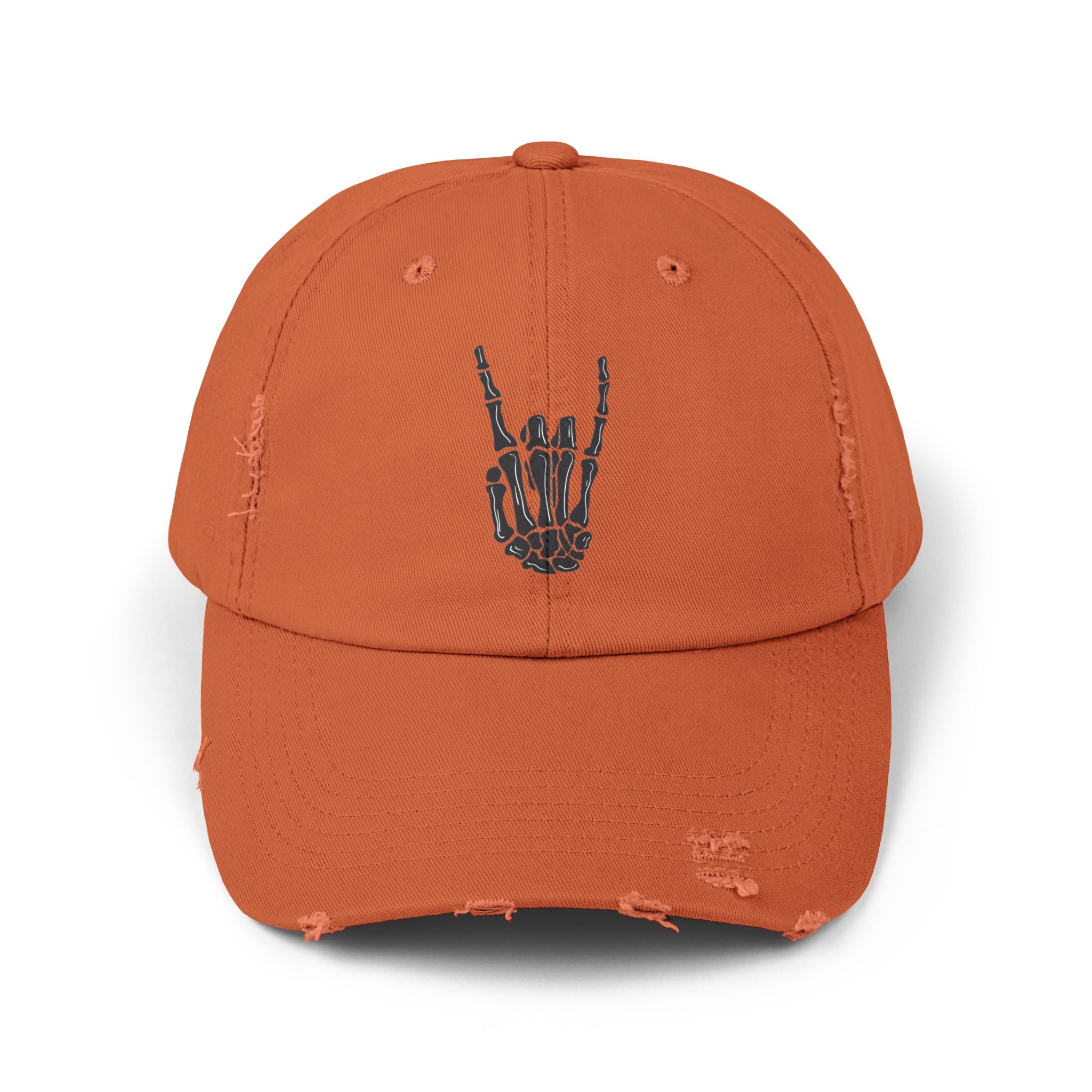 Distressed Cap with Rock Hand Design, Casual Hat for Music Lovers, Stylish Accessory, Gift for Concert Goers, Trendy Fashion Item
