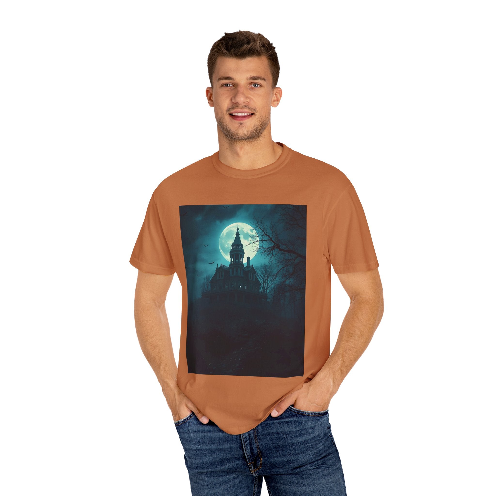 Haunted Moonlit Castle Unisex T-shirt, Gothic Tee, Halloween Apparel, Vintage Style Shirt, Alternative Fashion, Spooky Gift