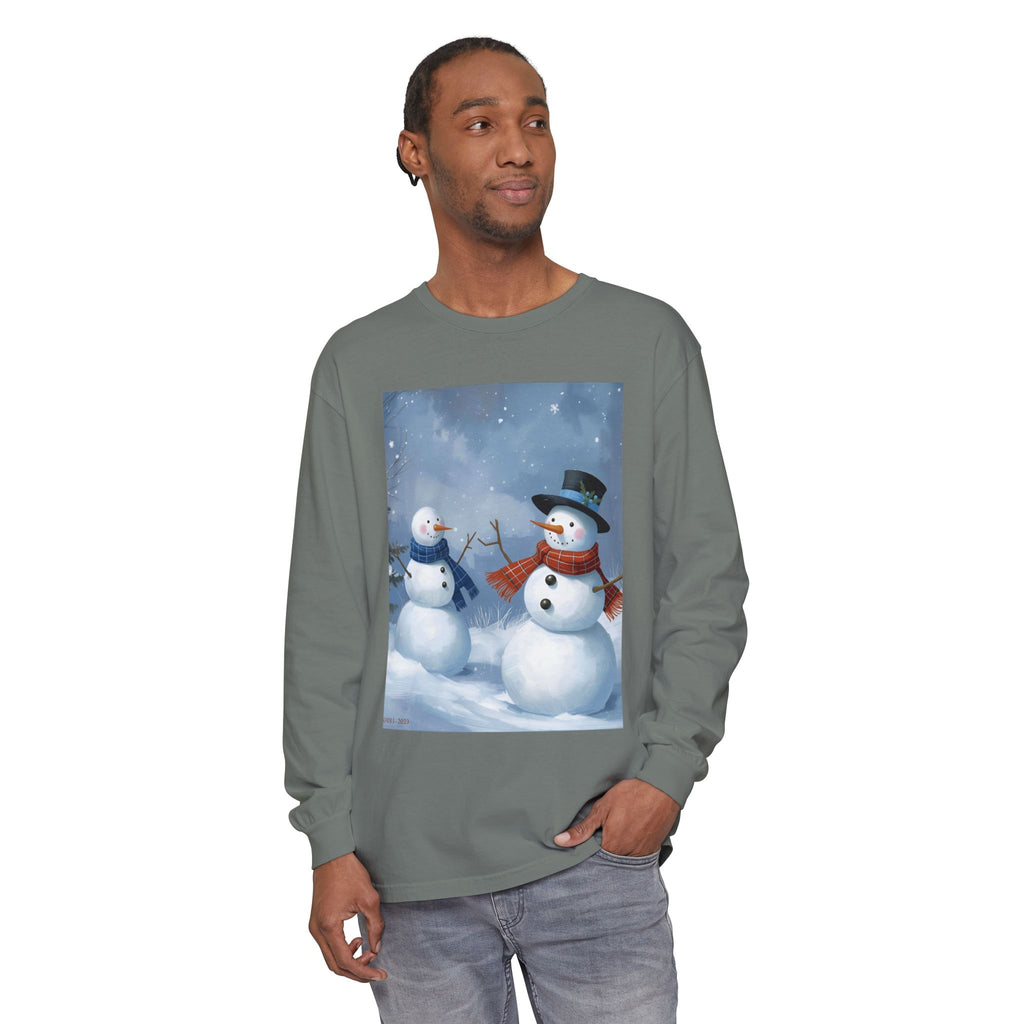 Christmas Snowman Family Unisex Garment-dyed Long Sleeve T-Shirt