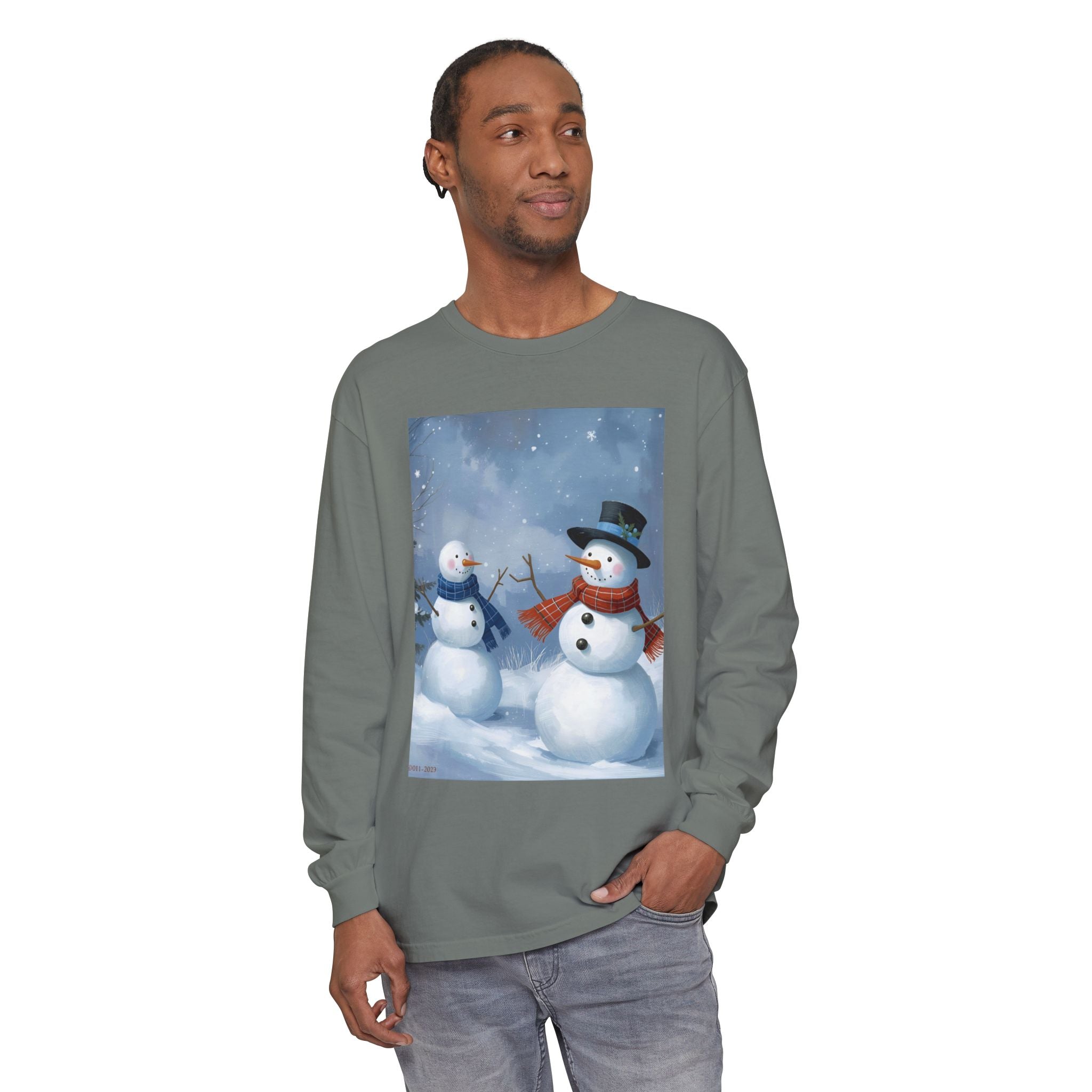 Christmas Snowman Family Unisex Garment-dyed Long Sleeve T-Shirt