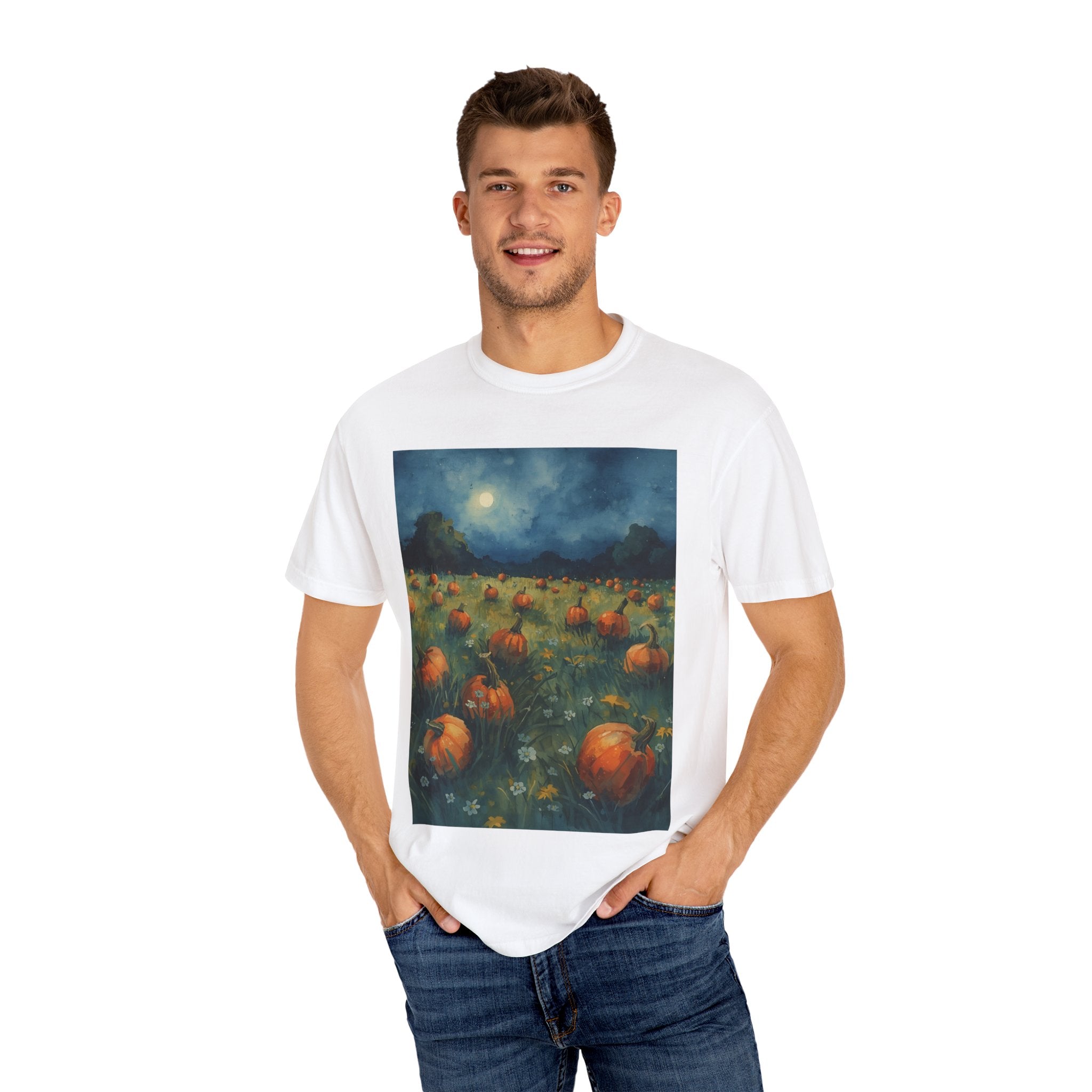 Pumpkin Patch Moonlit T-shirt | Fall Harvest Tee | Halloween Shirt | Unisex Autumn Apparel | Cozy Gift for Pumpkin Lovers