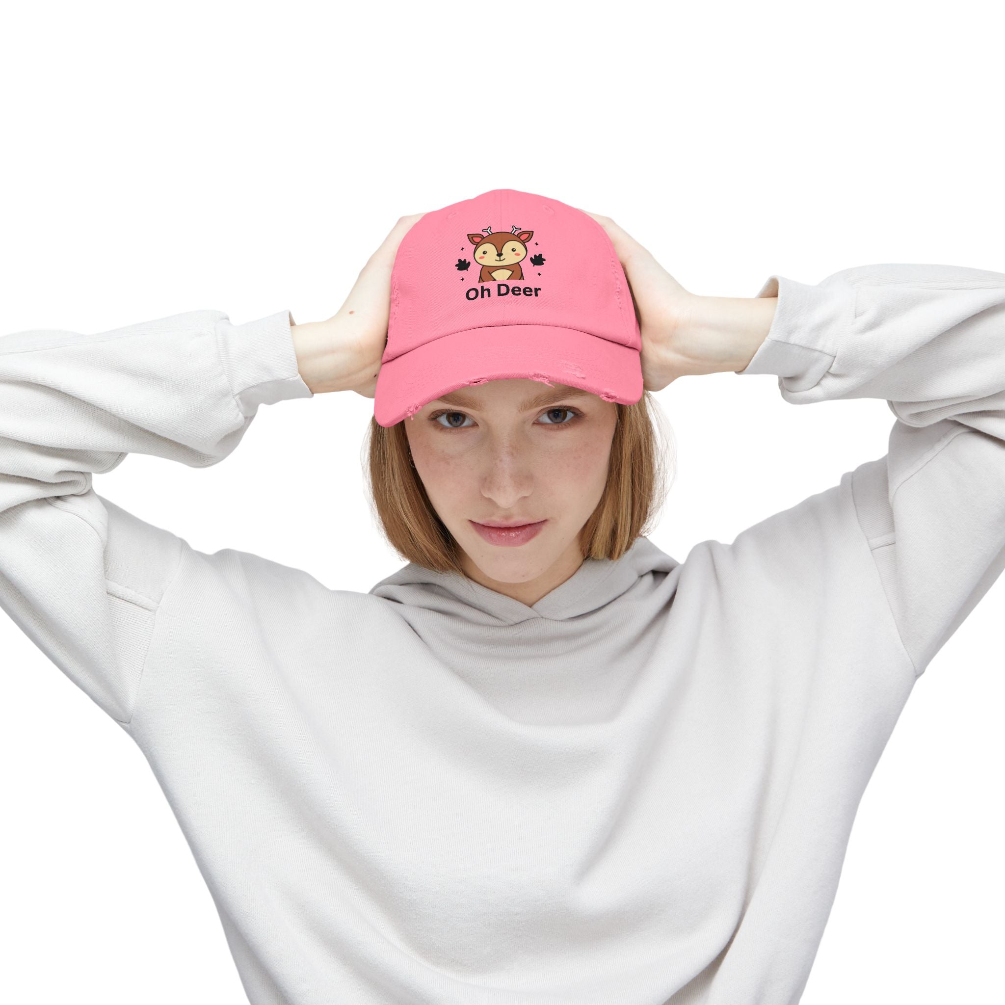 Cute Distressed Cap with 'Oh Deer' Design, Fun Gift for Nature Lovers, Unisex Outdoor Hat, Ideal for Birthdays, Holidays, Casual Wear