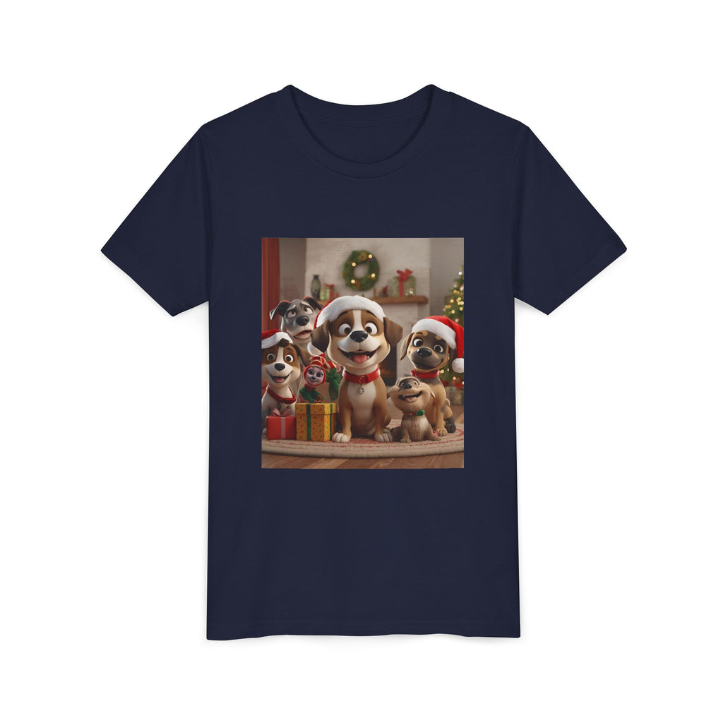 Cute Festive Christmas Dog Youth Short Sleeve Tee