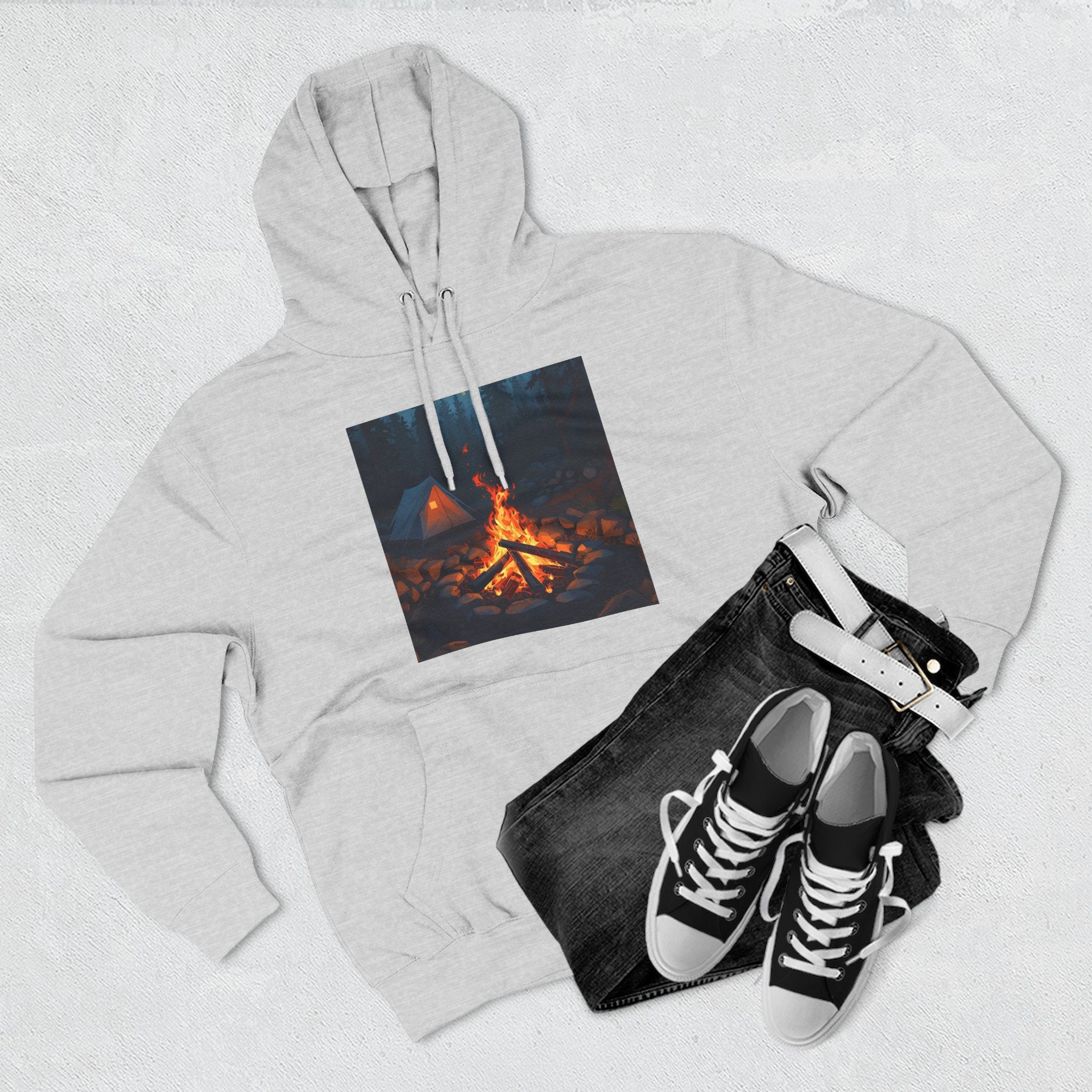 Cozy Campfire Fleece Hoodie, Outdoor Adventure Sweatshirt, Camping Gift, Warm Hoodie, Nature Lover Apparel