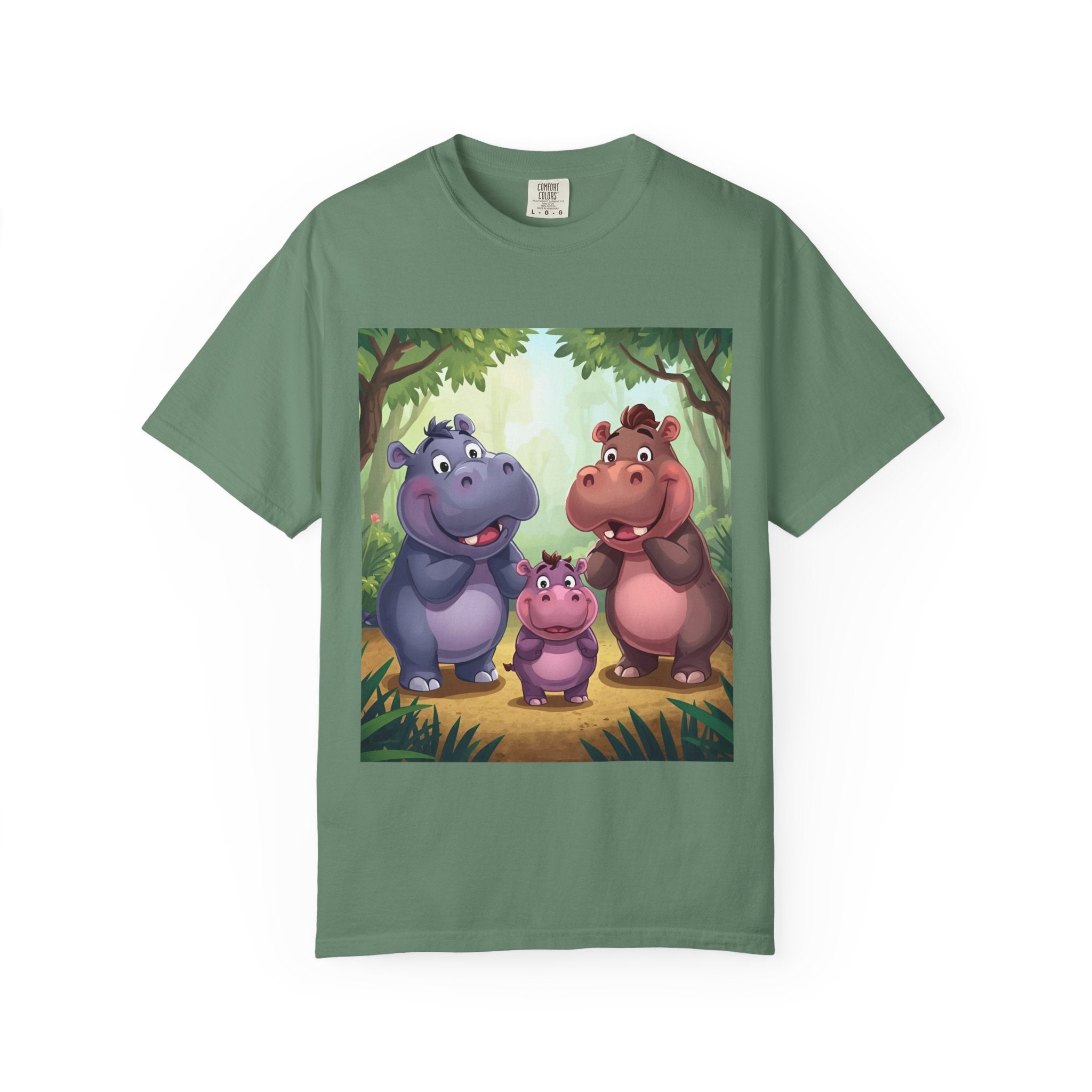Cute Hippo Family T-Shirt, Unisex Garment-Dyed Tee, Animal Lovers Gift, Kids & Adults, Birthday, Family Reunion, Casual Wear
