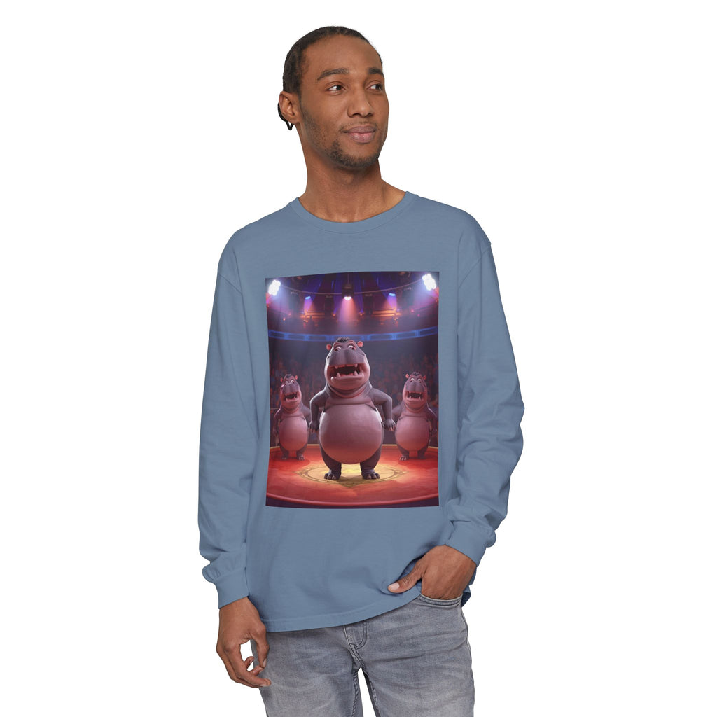 Hippo Funny Unisex Garment-dyed Long Sleeve T-Shirt