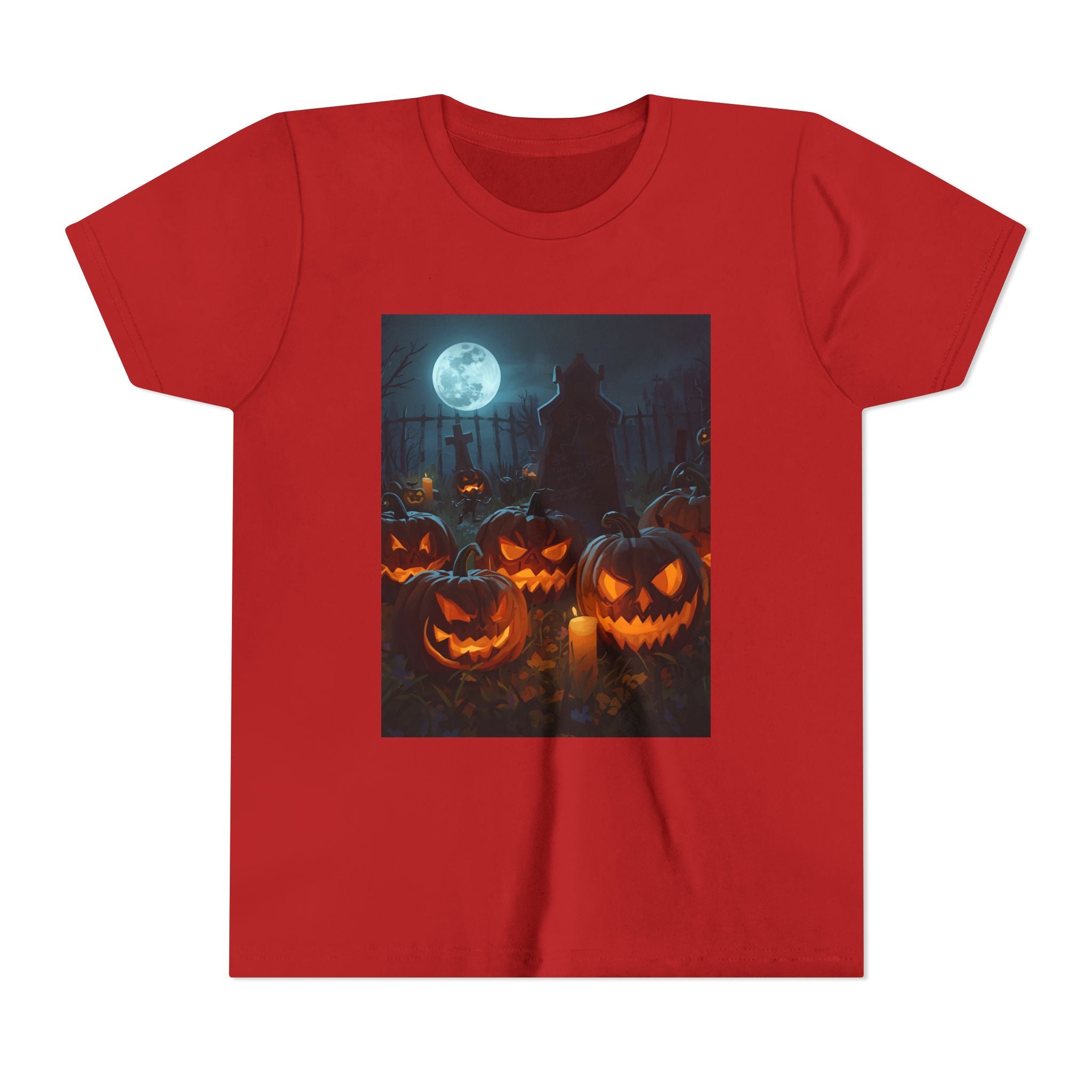 Scary Halloween Pumpkin Youth Short Sleeve Tee, Cute Halloween Shirt, Kids Costume Top, Spooky Tees, Trick or Treat Shirt