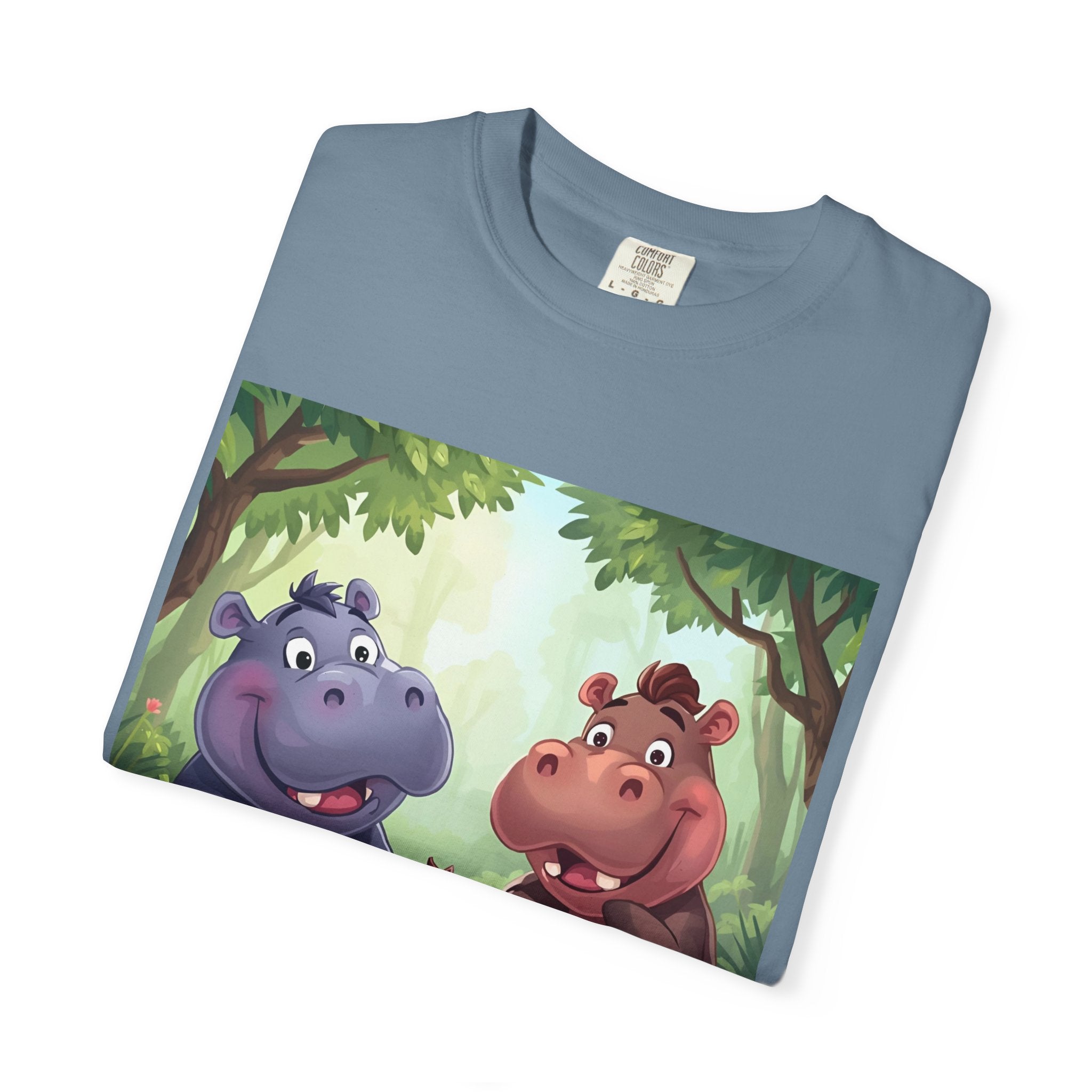 Cute Hippo Family T-Shirt, Unisex Garment-Dyed Tee, Animal Lovers Gift, Kids & Adults, Birthday, Family Reunion, Casual Wear